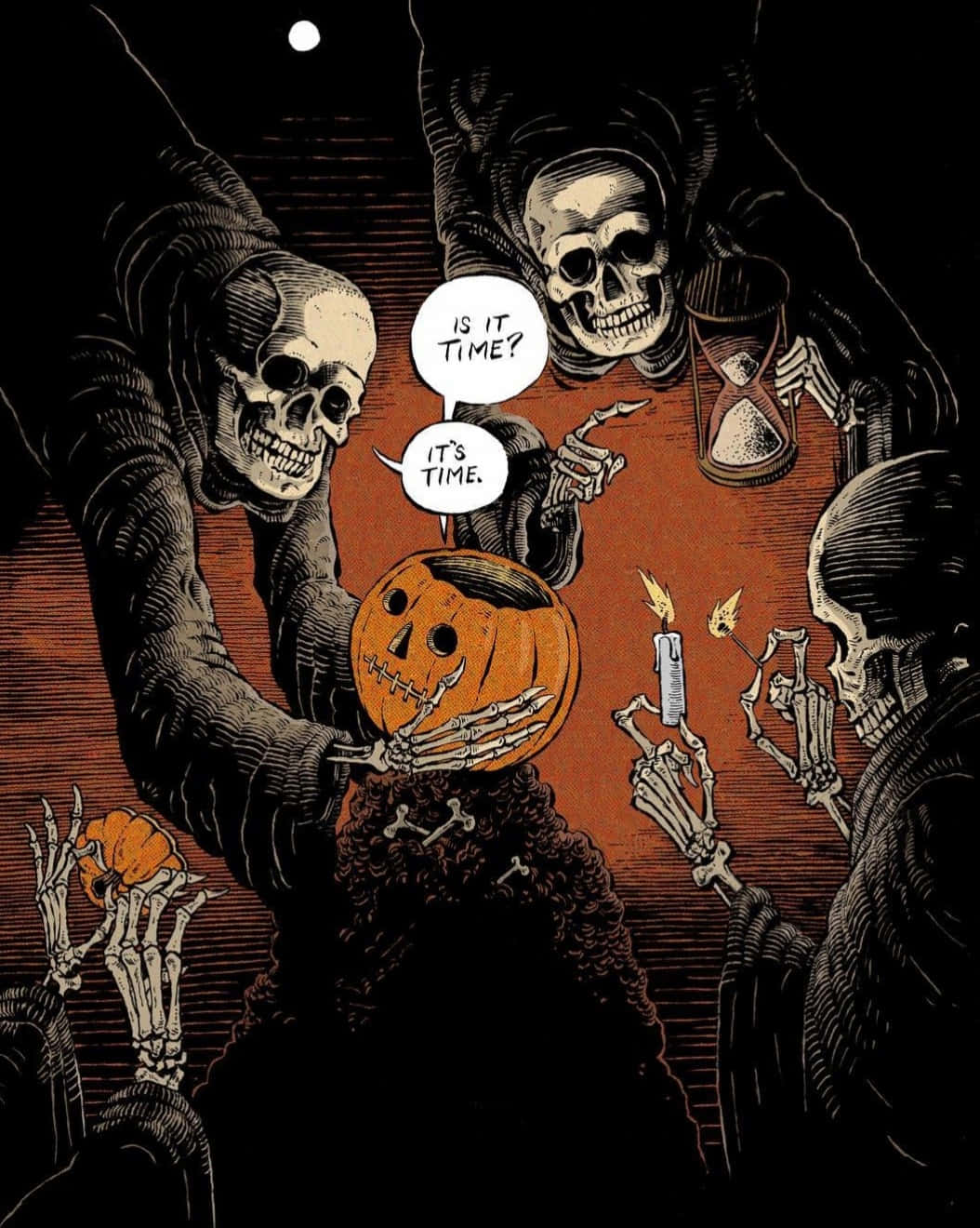 Grunge Halloween, skeletal figures, hooded robes, HD Phone Wallpaper