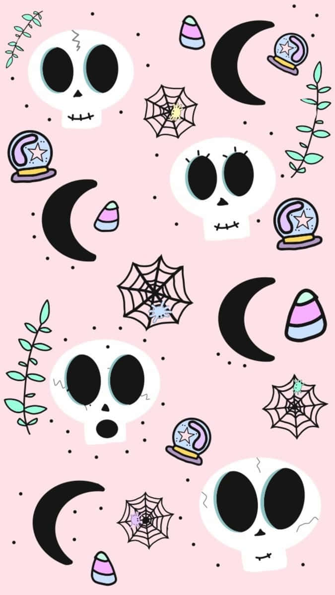 Grunge Halloween, pink, cartoon skulls, SD Phone Wallpaper
