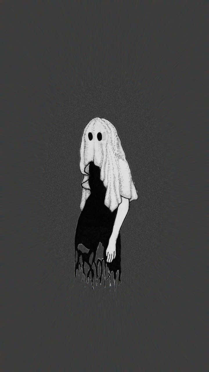 Grunge Ghost Halloween Artwork, white sheet, black dripping form, HD Phone Wallpaper