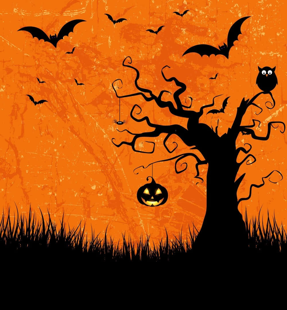 Grunge Halloween, black silhouette, twisted tree, SD Phone Wallpaper