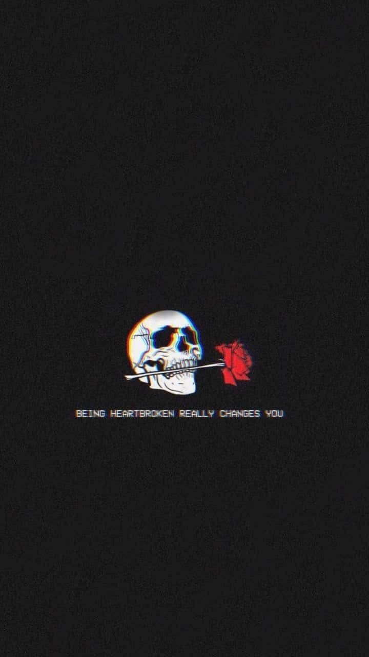 Grunge Skull Heartbreak Halloween, red rose, black background, HD Phone Wallpaper