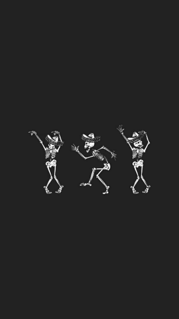 dancing skeletons, white line art, sombreros, HD Phone Wallpaper
