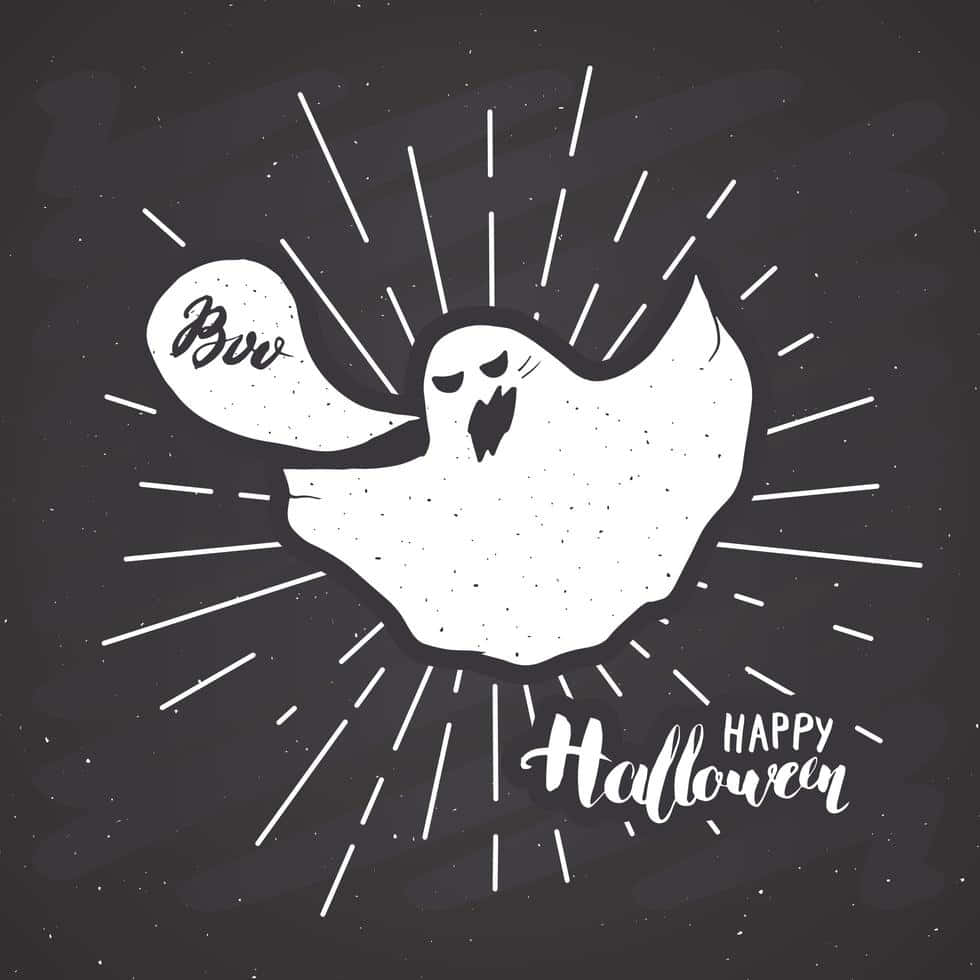 Grunge Style Ghost, white chalk-style ghost, speech bubble saying 'Bwo', SD Desktop Wallpaper
