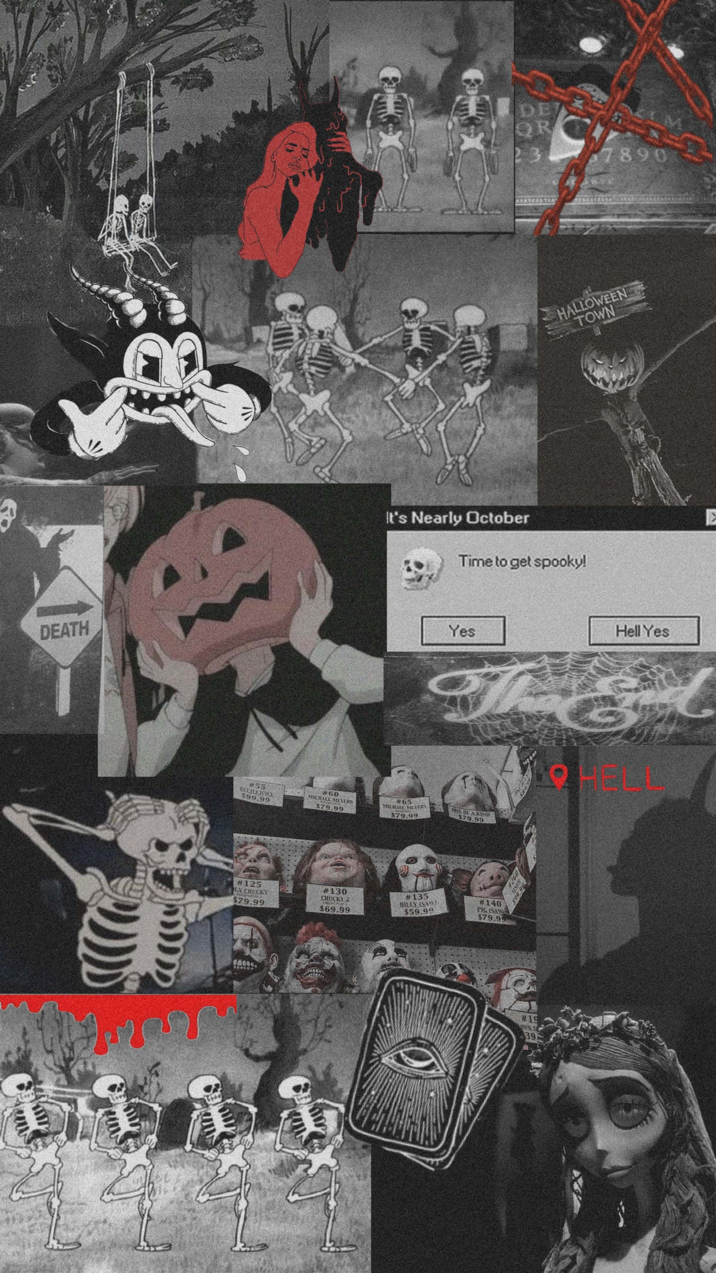 Grunge Halloween, skeletons, skulls, Full HD Phone Wallpaper