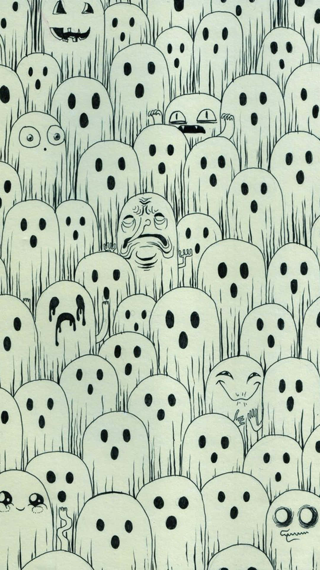Grunge Halloween, ghosts, black outlines, Full HD Phone Wallpaper