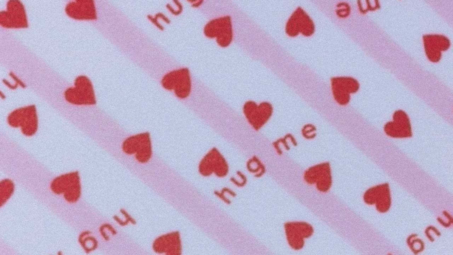 Grunge Lovecore Heart Pattern, pink and white striped, red hearts, Full HD Desktop Wallpaper