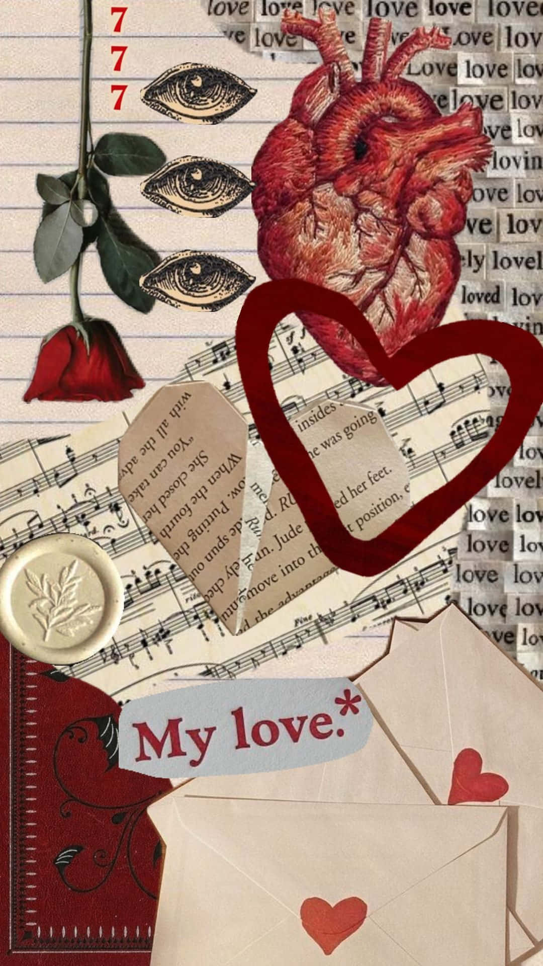 Grunge Lovecore Heart Collage, red rose, heart-shaped anatomical heart, Full HD Phone Wallpaper