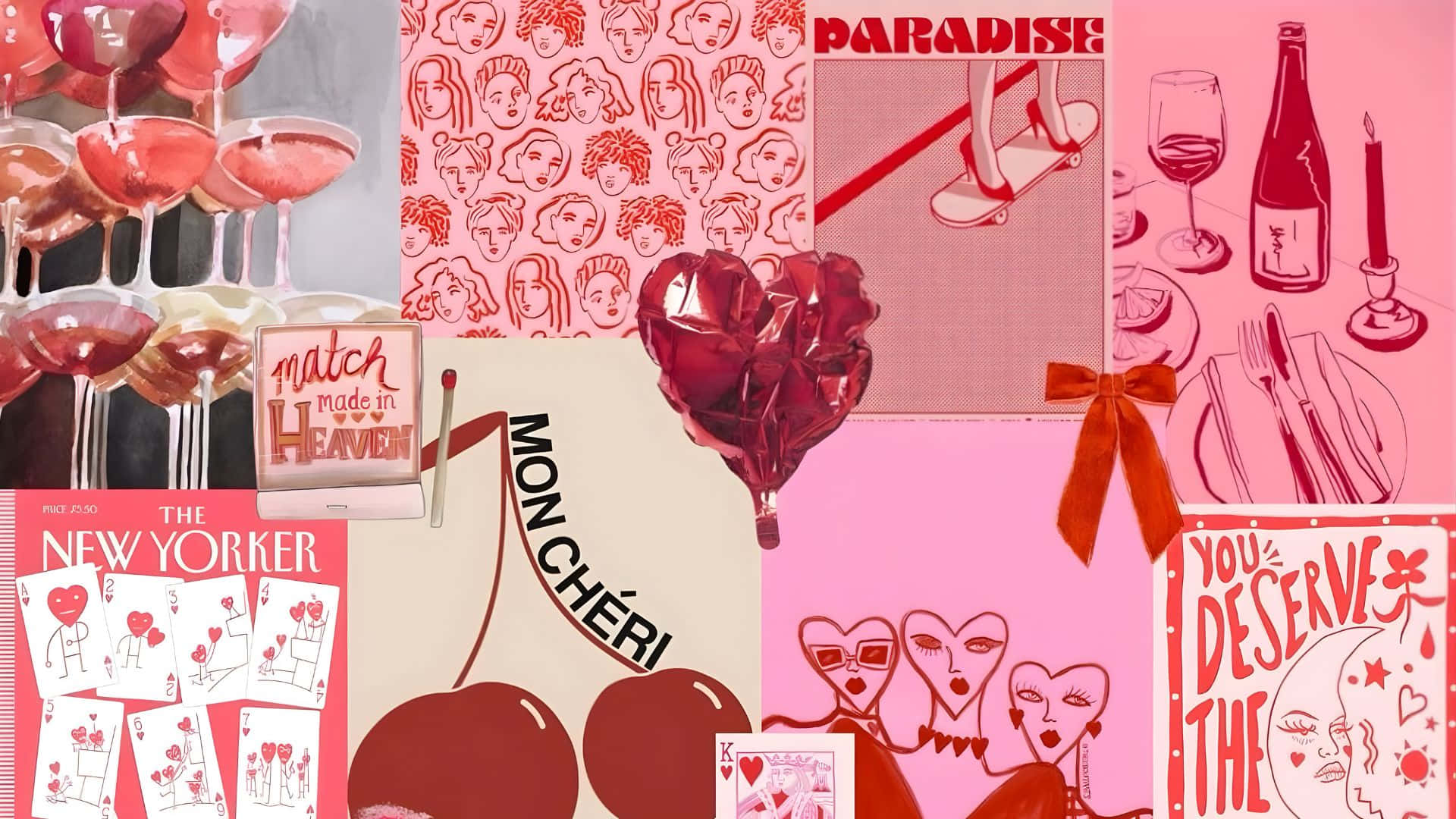 Grunge Lovecore Collage, vibrant pink, hearts, Full HD Desktop Wallpaper