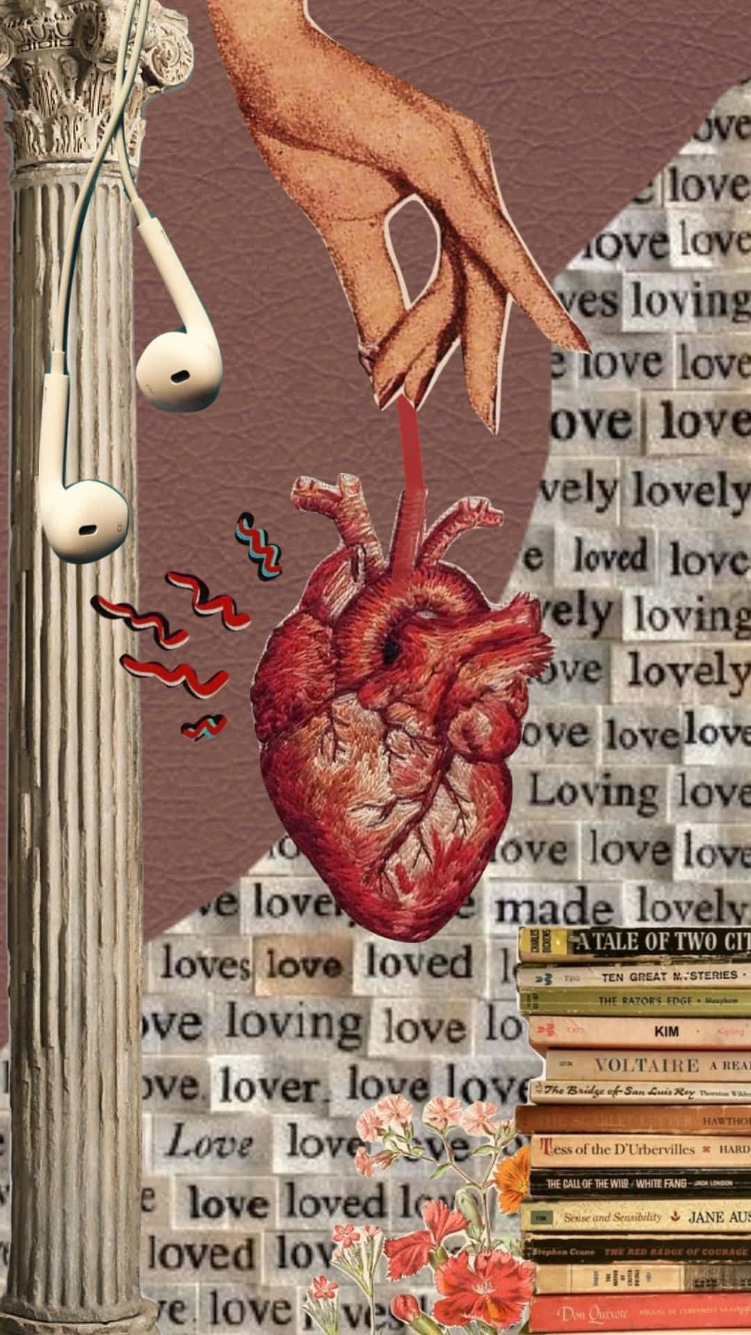 Grunge Lovecore Heart Art, anatomical heart, love-themed text books, Full HD Phone Wallpaper
