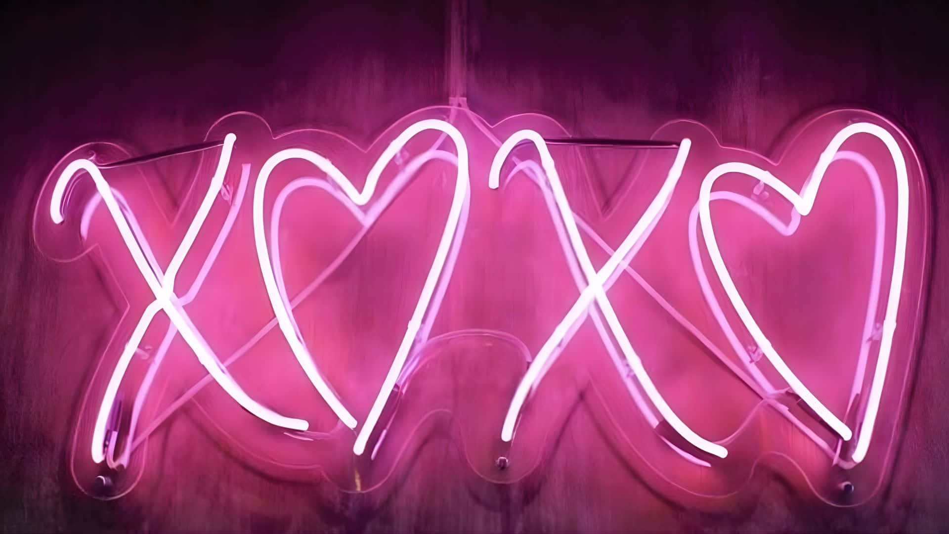 Neon Heart X O X O Sign, glowing pink neon sign, heart shapes replacing the o's, Full HD Desktop Wallpaper