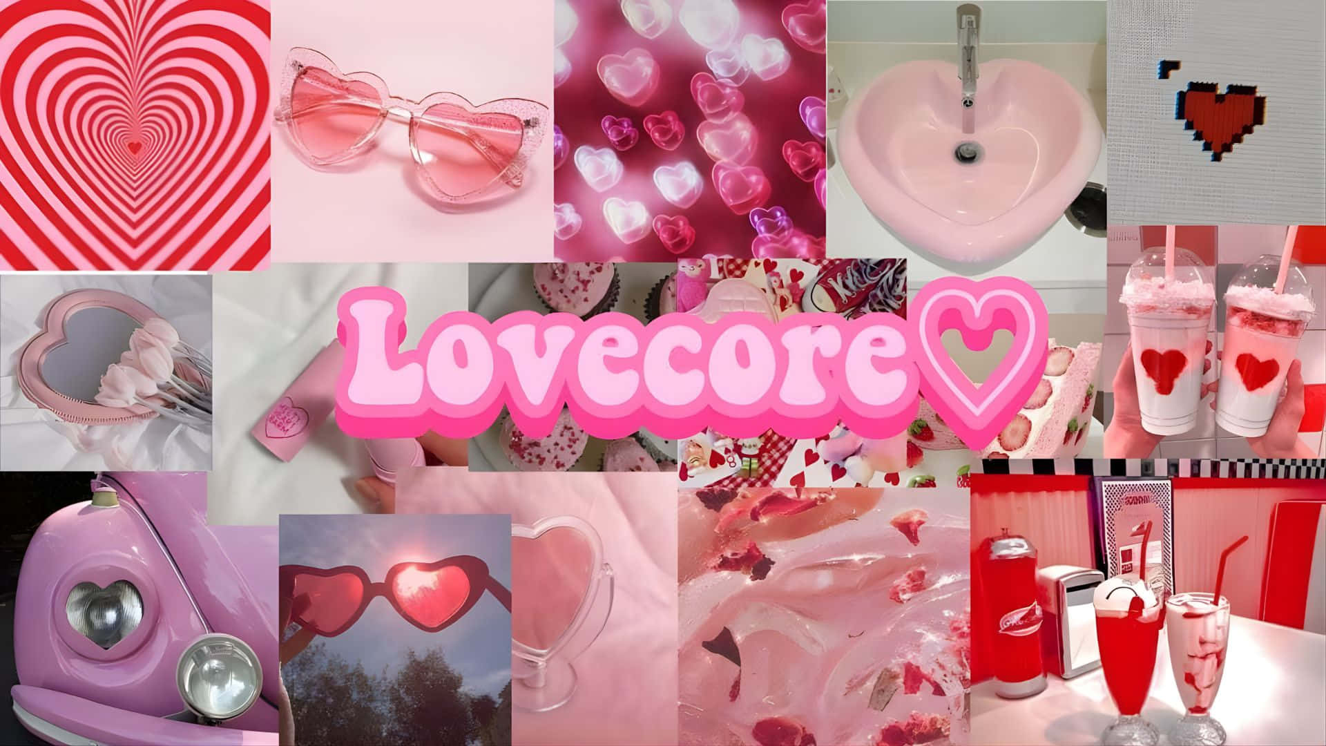 pink, red, heart-shaped sunglasses, Full HD Desktop Wallpaper