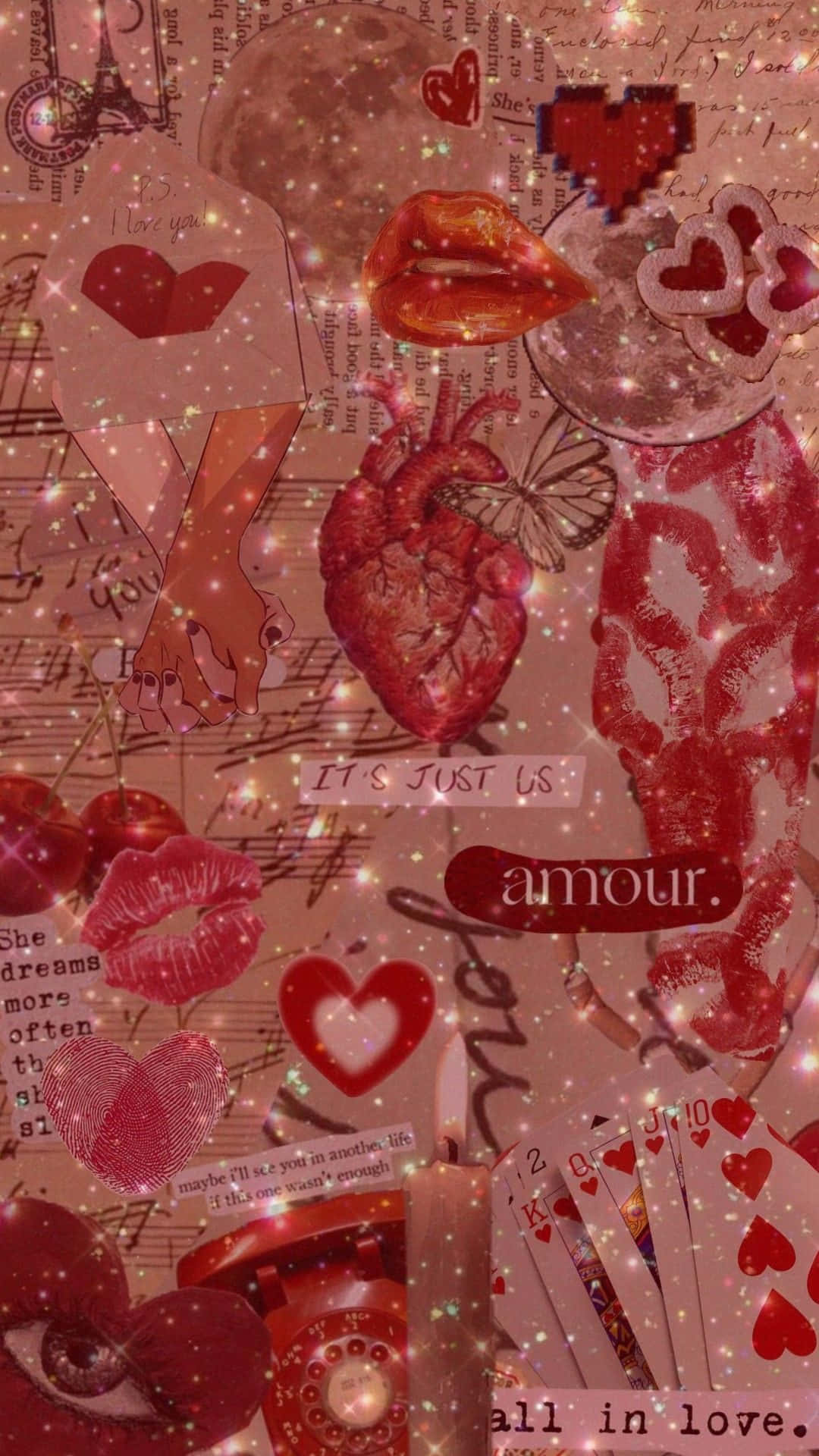 Grunge Lovecore Heart Collage, hearts, lips, Full HD Phone Wallpaper
