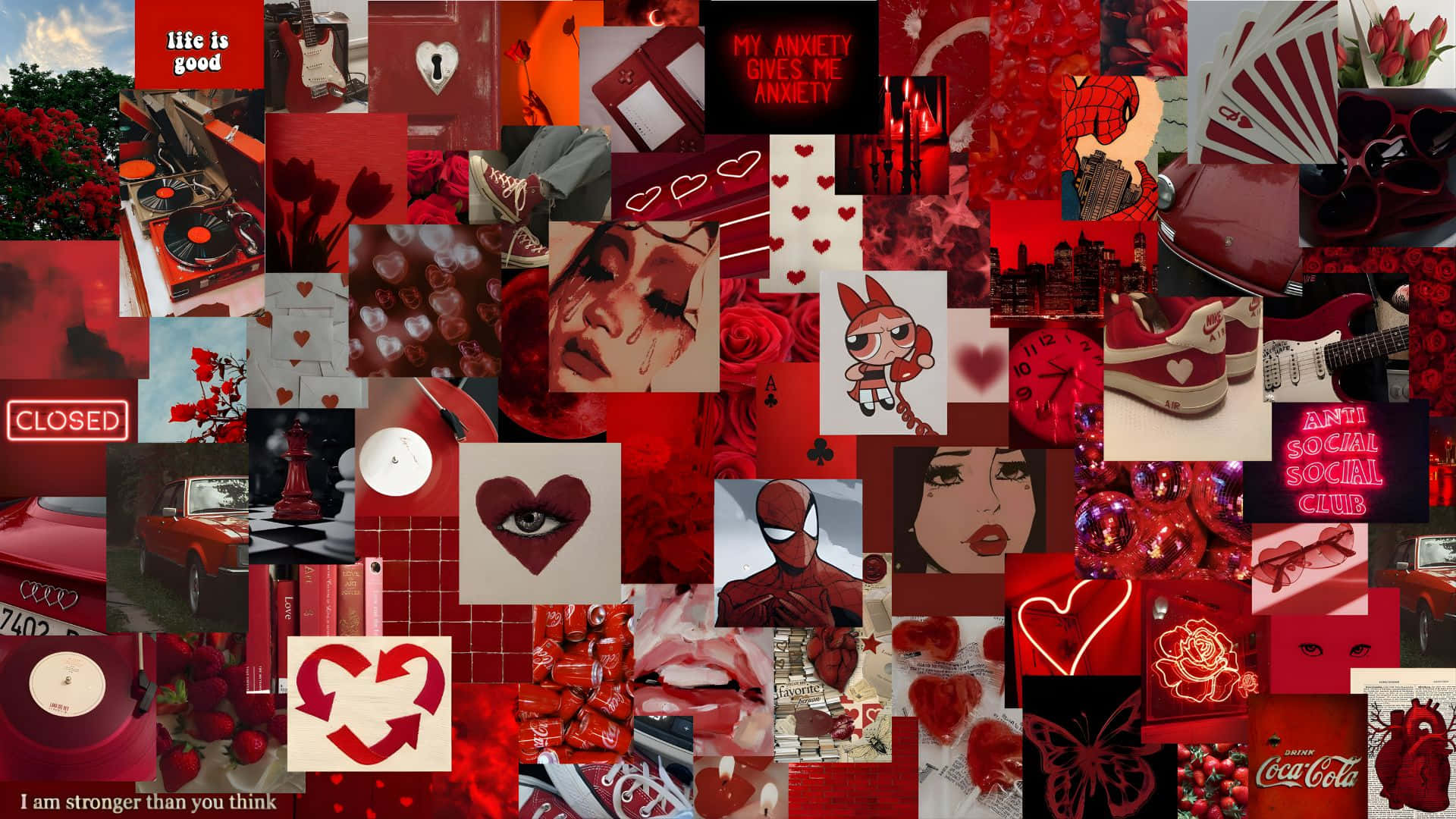 Grunge Lovecore, heart collage, vibrant red, Full HD Desktop Wallpaper