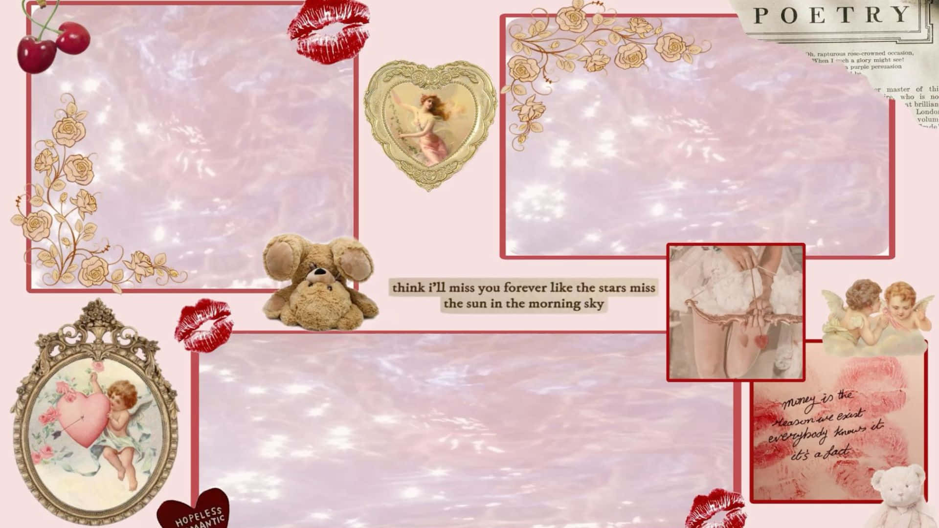 Grunge Lovecore Collage Aesthetic, cherubs, teddy bears, Full HD Desktop Wallpaper