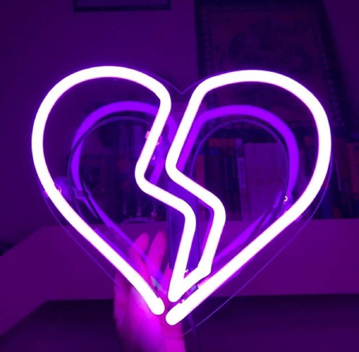 Neon Purple Heart Aesthetic, glowing white neon heart, jagged crack, SD Desktop Wallpaper