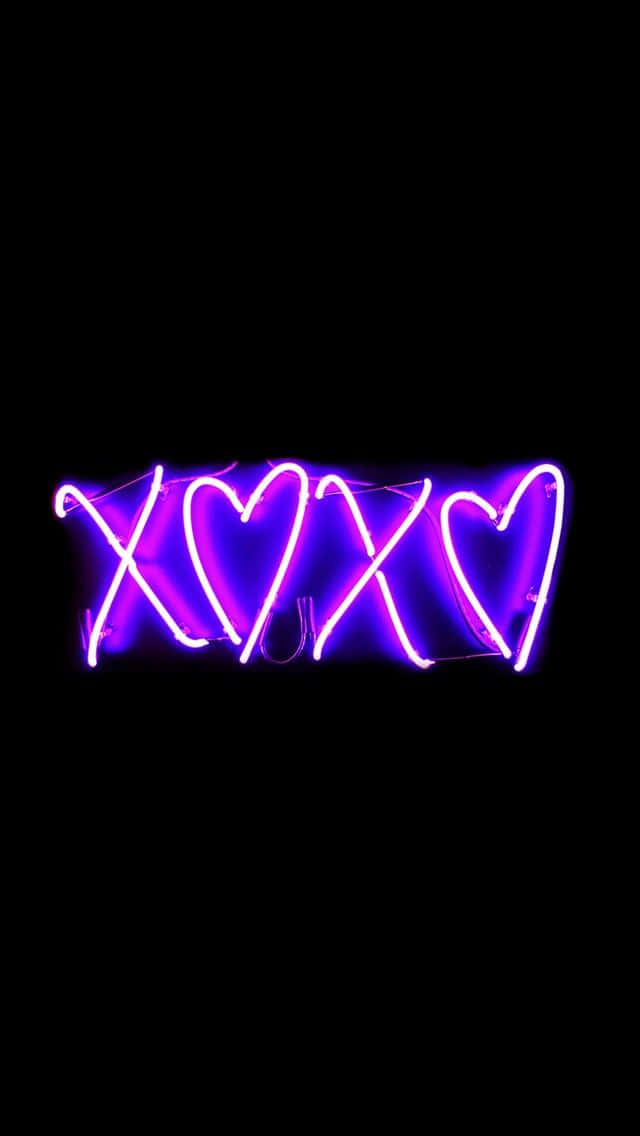 neon purple hearts aesthetic, xoxo, heart symbols, SD Phone Wallpaper