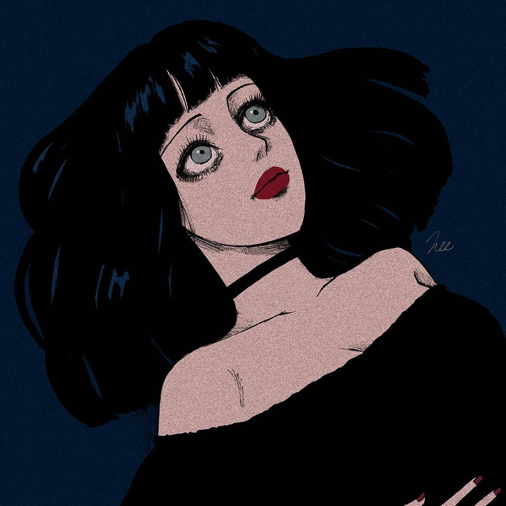 aesthetic girl drawing, grunge pfp, dark hair, SD Desktop Wallpaper