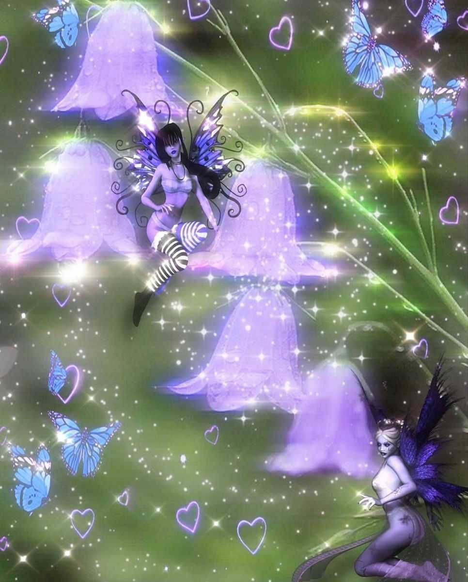 Purple Fairies Sparkles Grunge PFP, dark wings, striped stockings, SD Phone Wallpaper