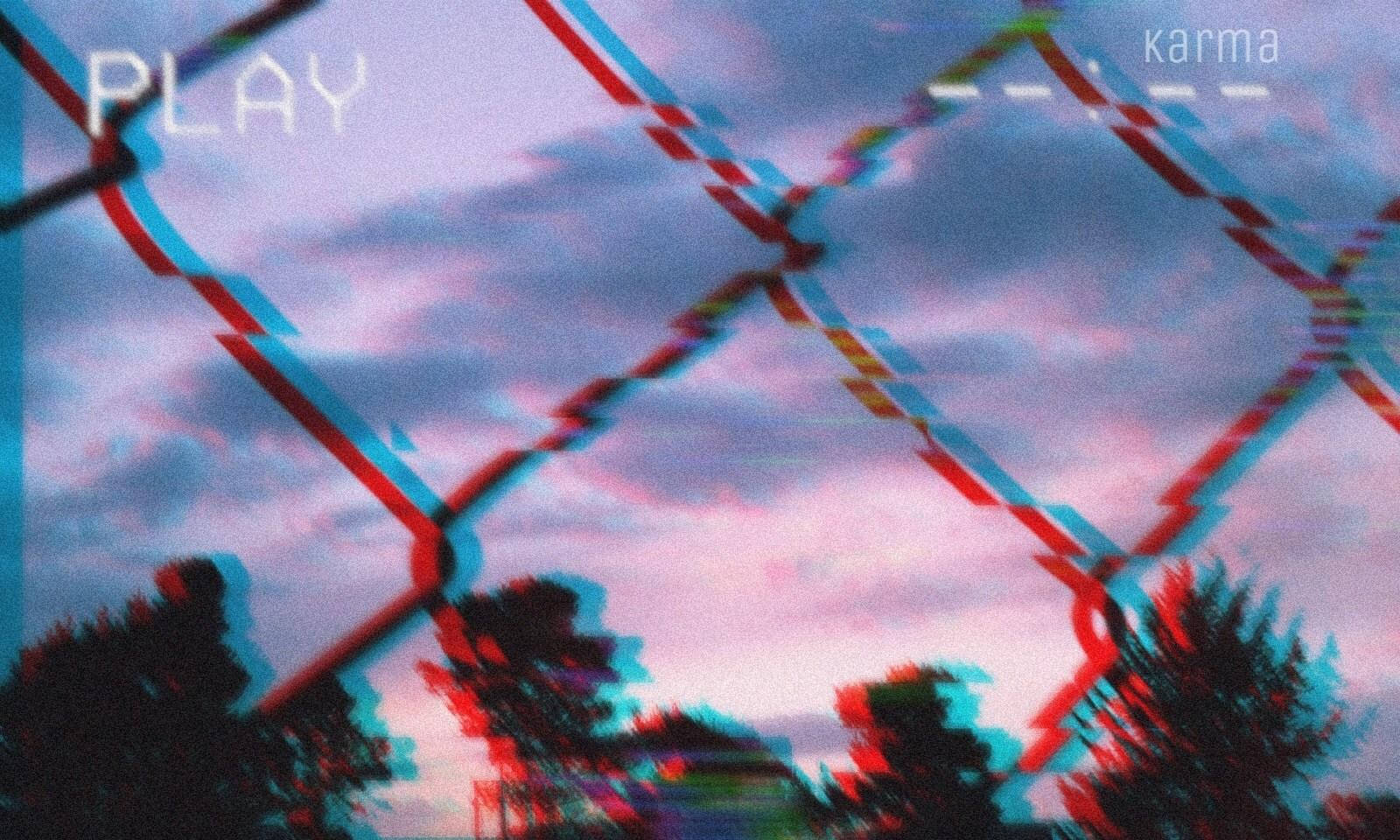 glitchy chain-link fence, twilight sky, pink purple clouds, HD Desktop Wallpaper