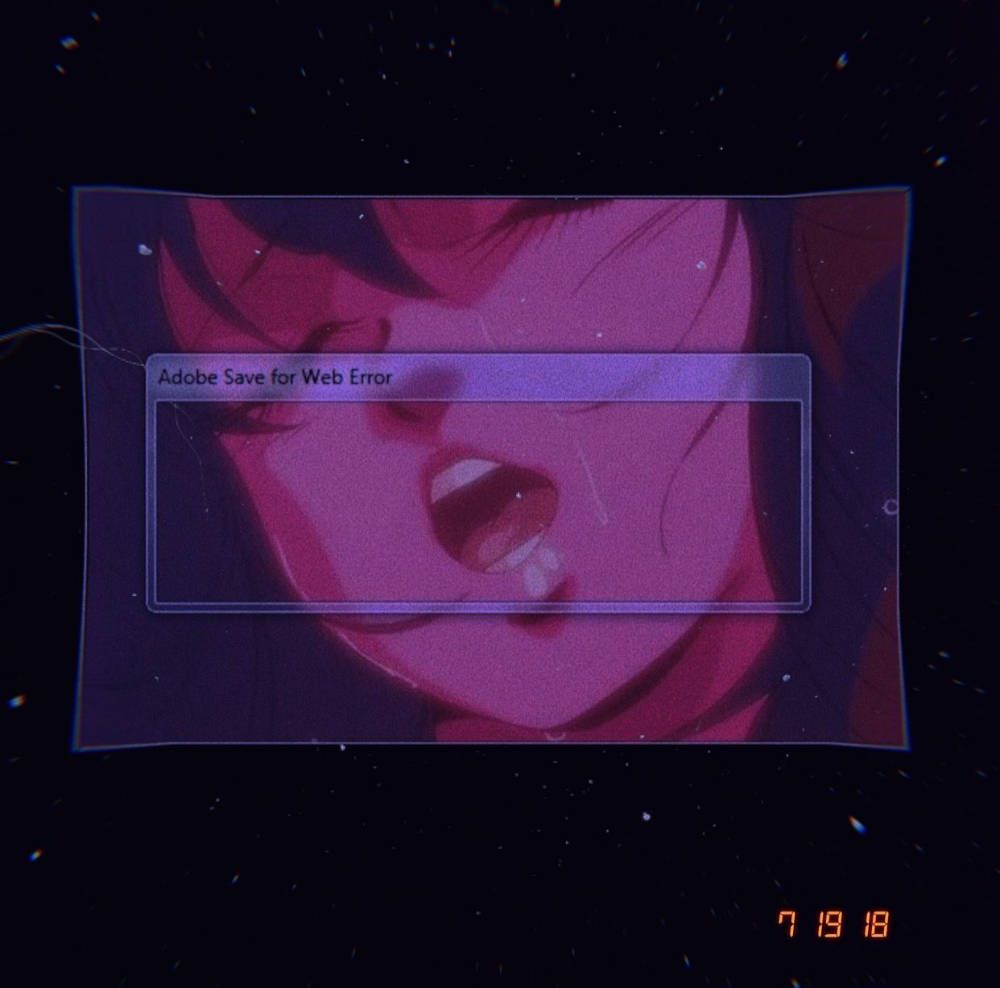 anime girl, purple Adobe Save for Web Error dialog, starry night sky, SD Desktop Wallpaper