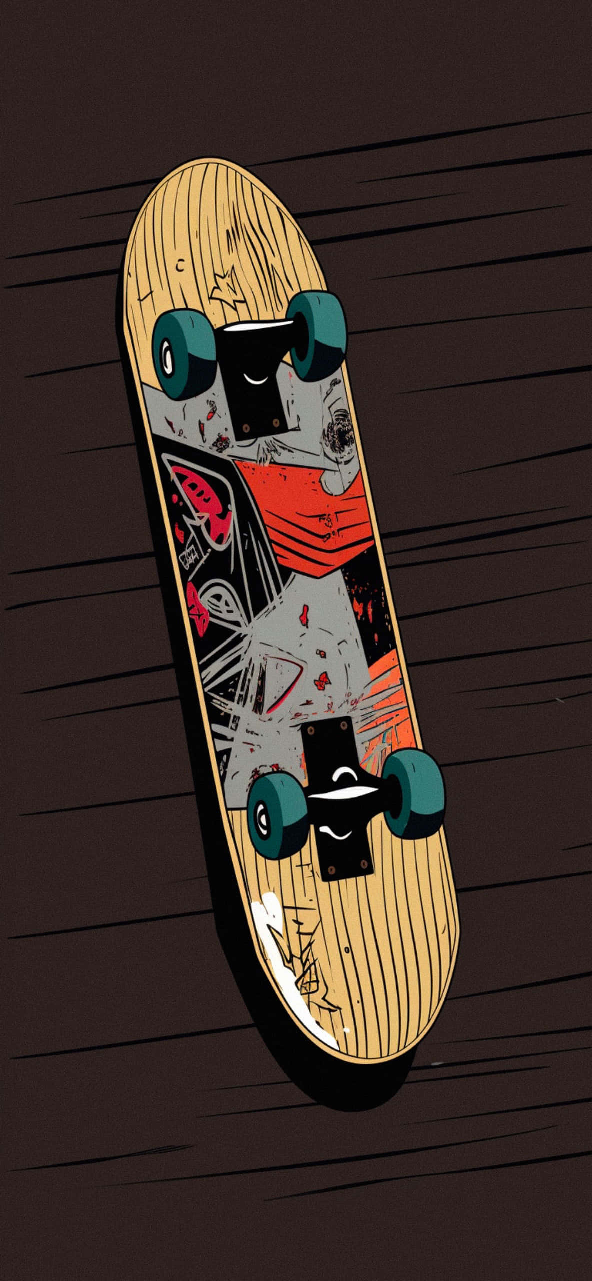 worn skateboard, graffiti art, teal wheels, 2K Phone Wallpaper