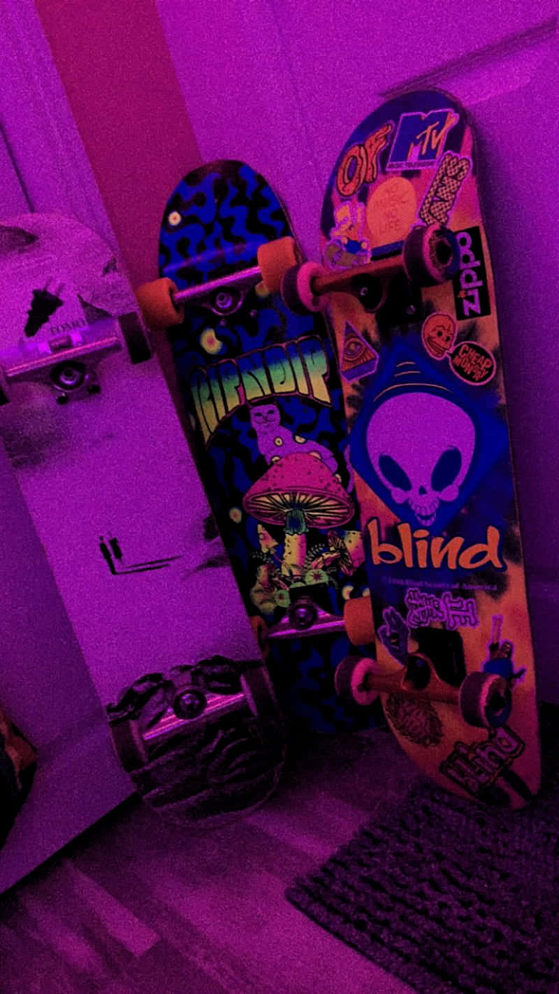 Grunge Skater Aesthetic, skateboards, purple light, HD Phone Wallpaper