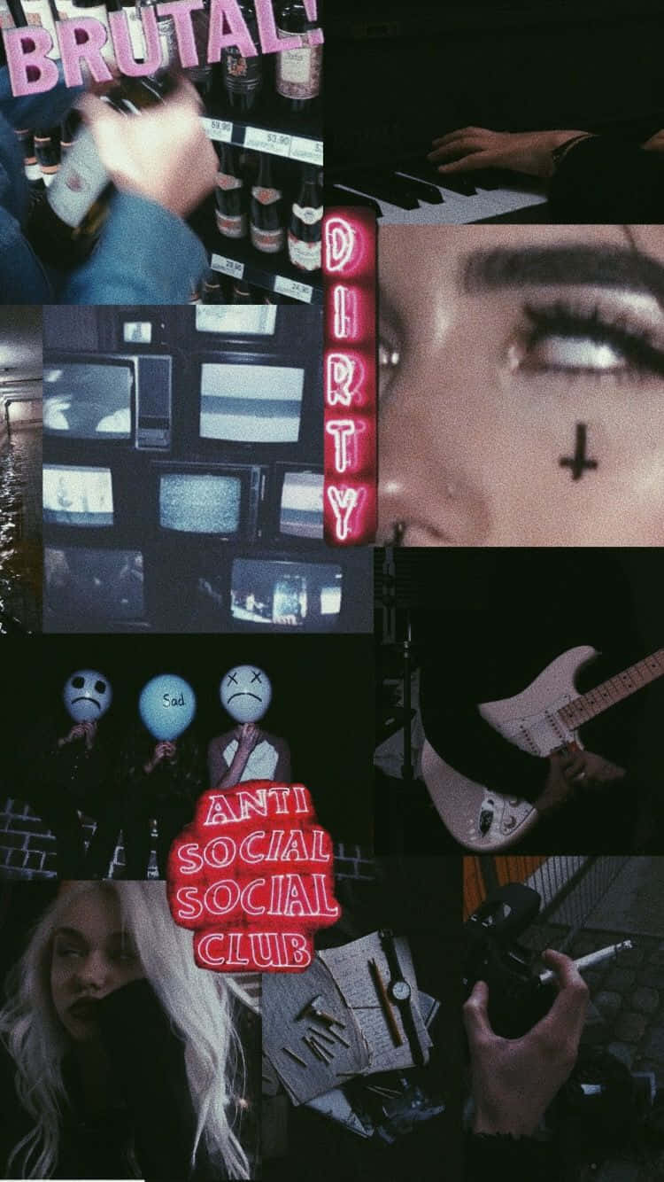 anti social social club, neon signs, punk faces, HD Phone Wallpaper