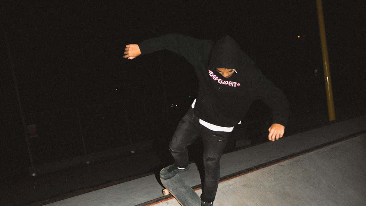 black hoodie, pink text, skateboard, HD Desktop Wallpaper