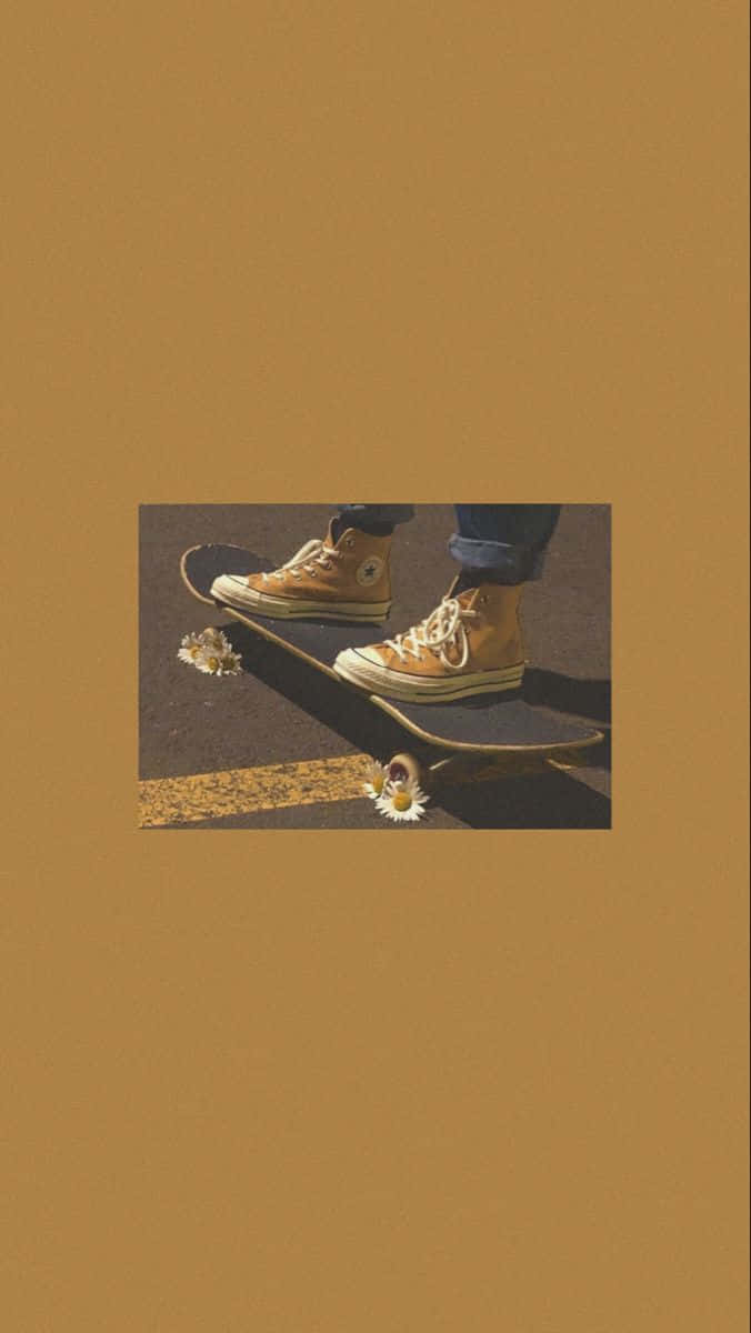 tan sneakers, jeans, skateboard, SD Phone Wallpaper