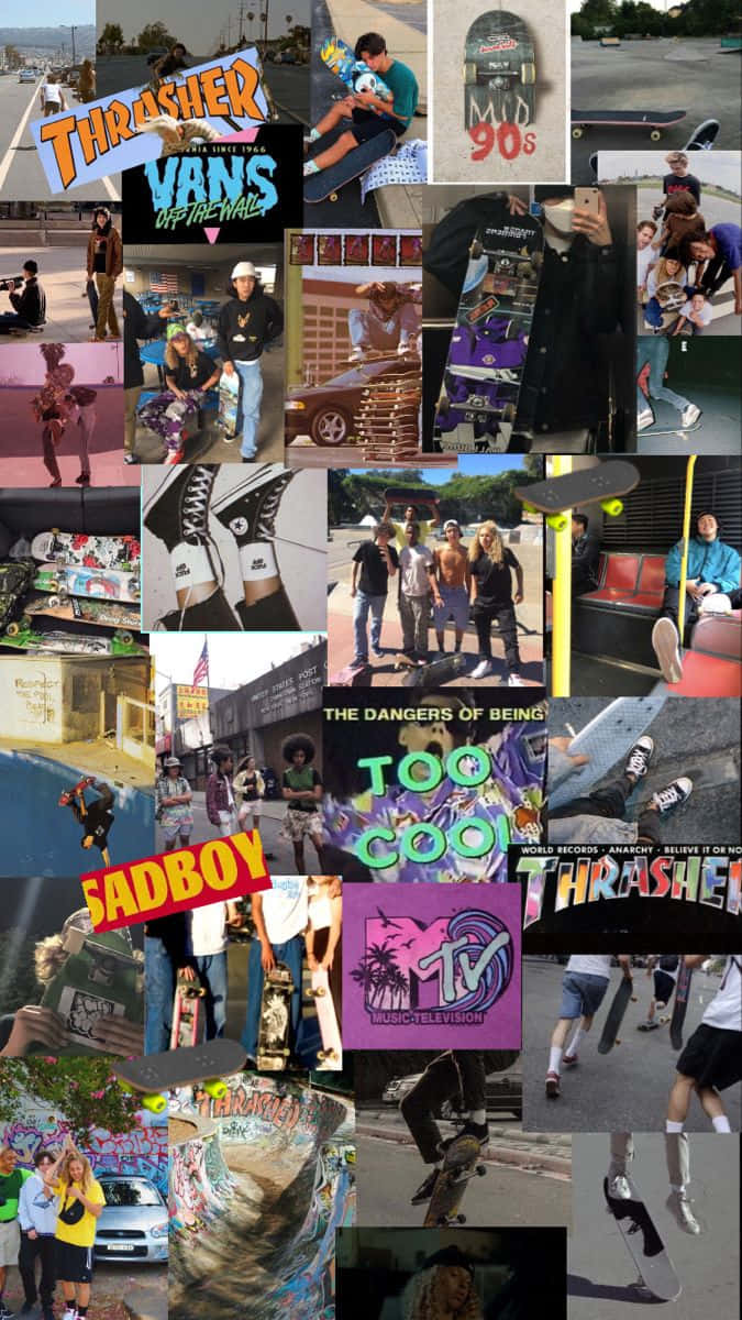 Grunge Skater Aesthetic, 90s skate culture, skaters in action, SD Phone Wallpaper
