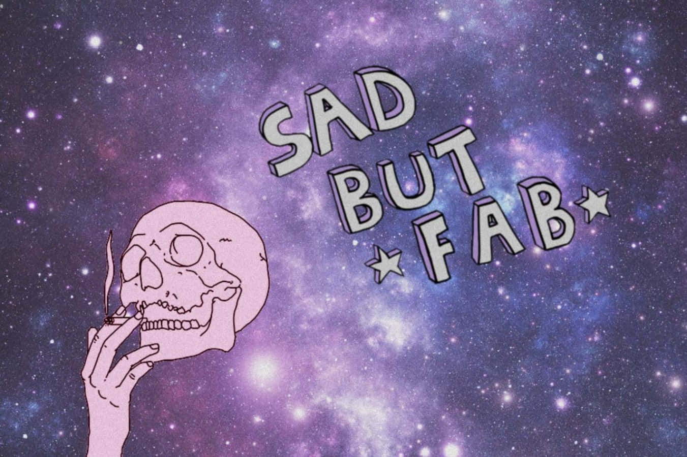 pink cartoon skull, cigarette, glittering purple galaxy, HD Desktop Wallpaper