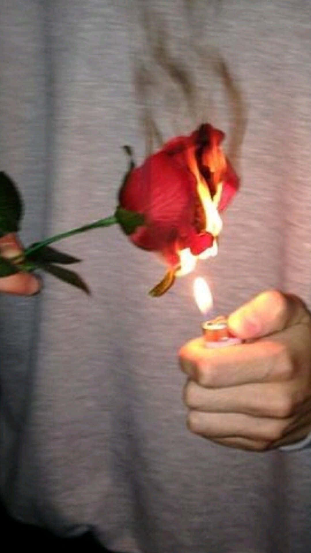 Grunge Tumblr Aesthetic, red rose, lighter, Full HD Phone Wallpaper