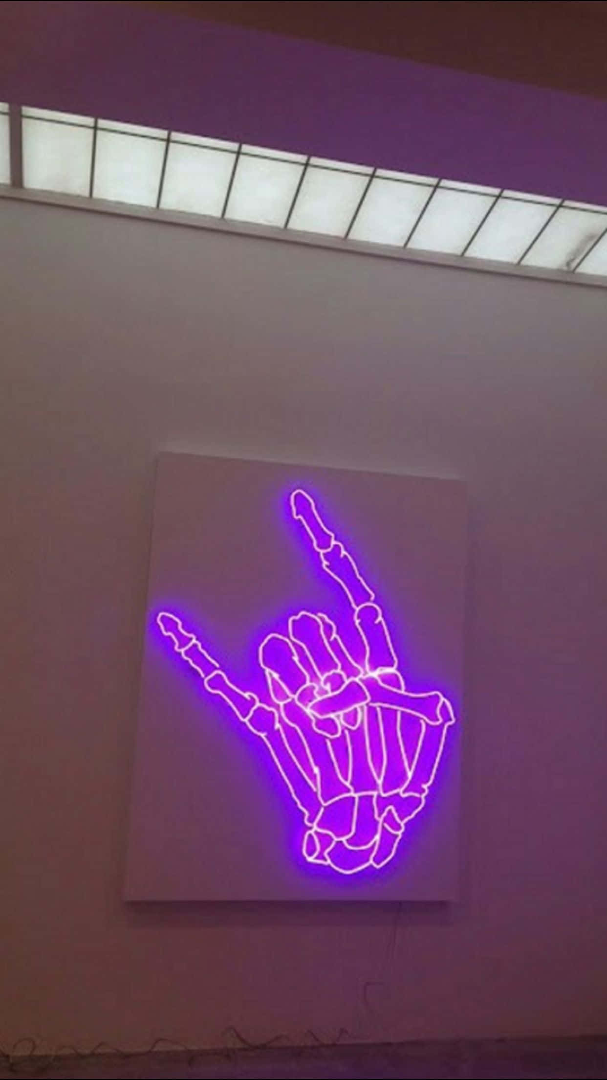 Grunge Tumblr Aesthetic, glowing purple neon, skeleton hand, Full HD Phone Wallpaper