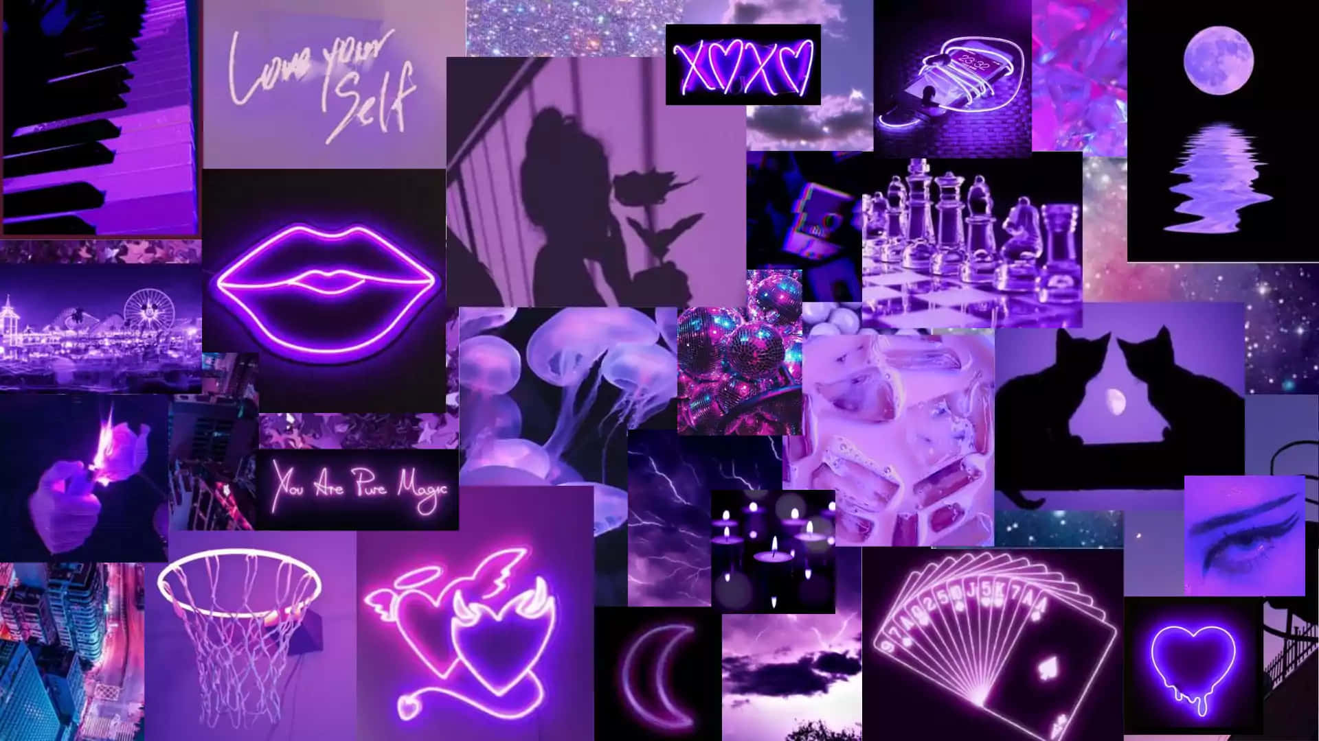 Neon Aesthetic Grunge Laptop, vibrant purple neon, lips, Full HD Desktop Wallpaper