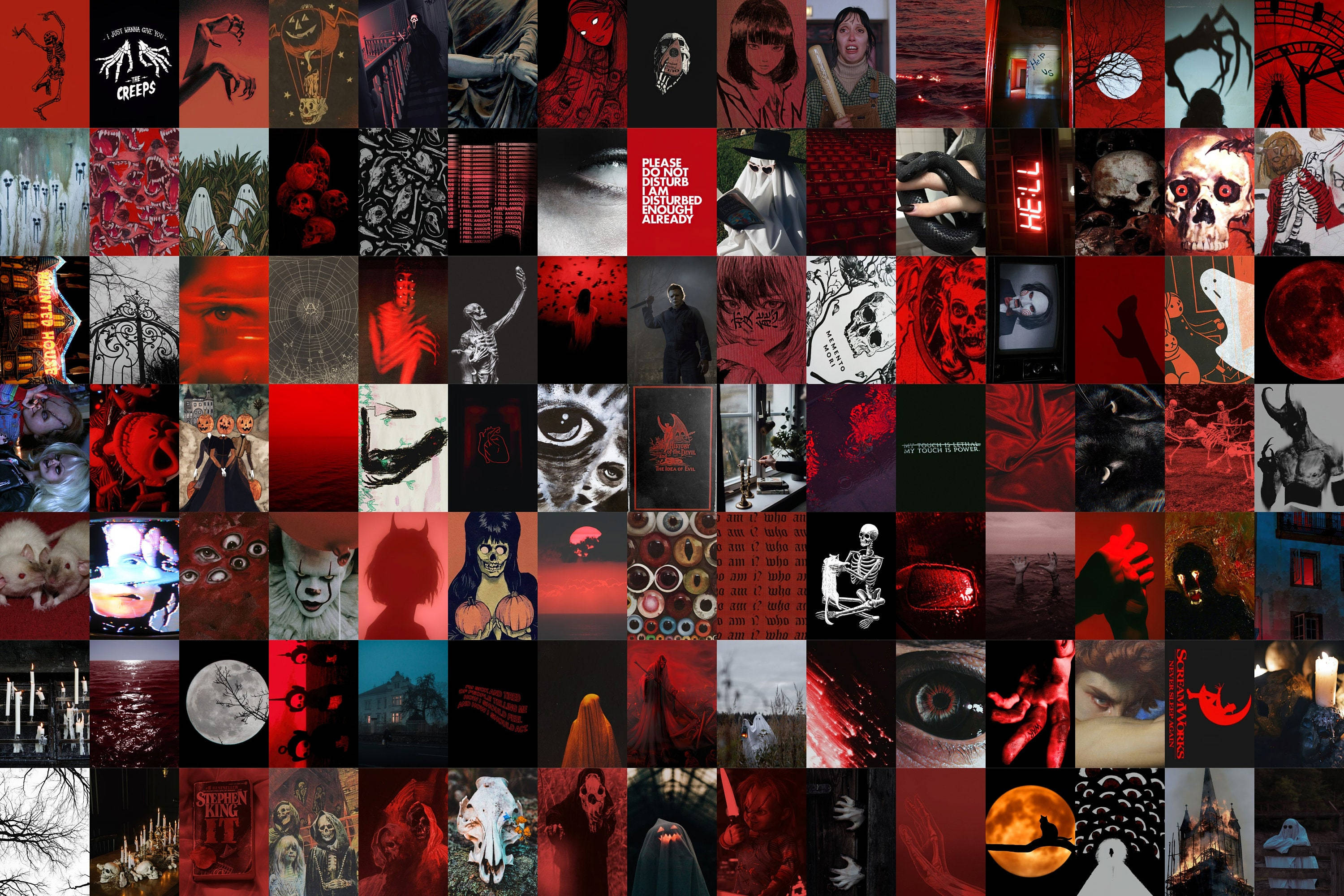 Red Halloween Grunge Collage, red, black, 2K Desktop Wallpaper