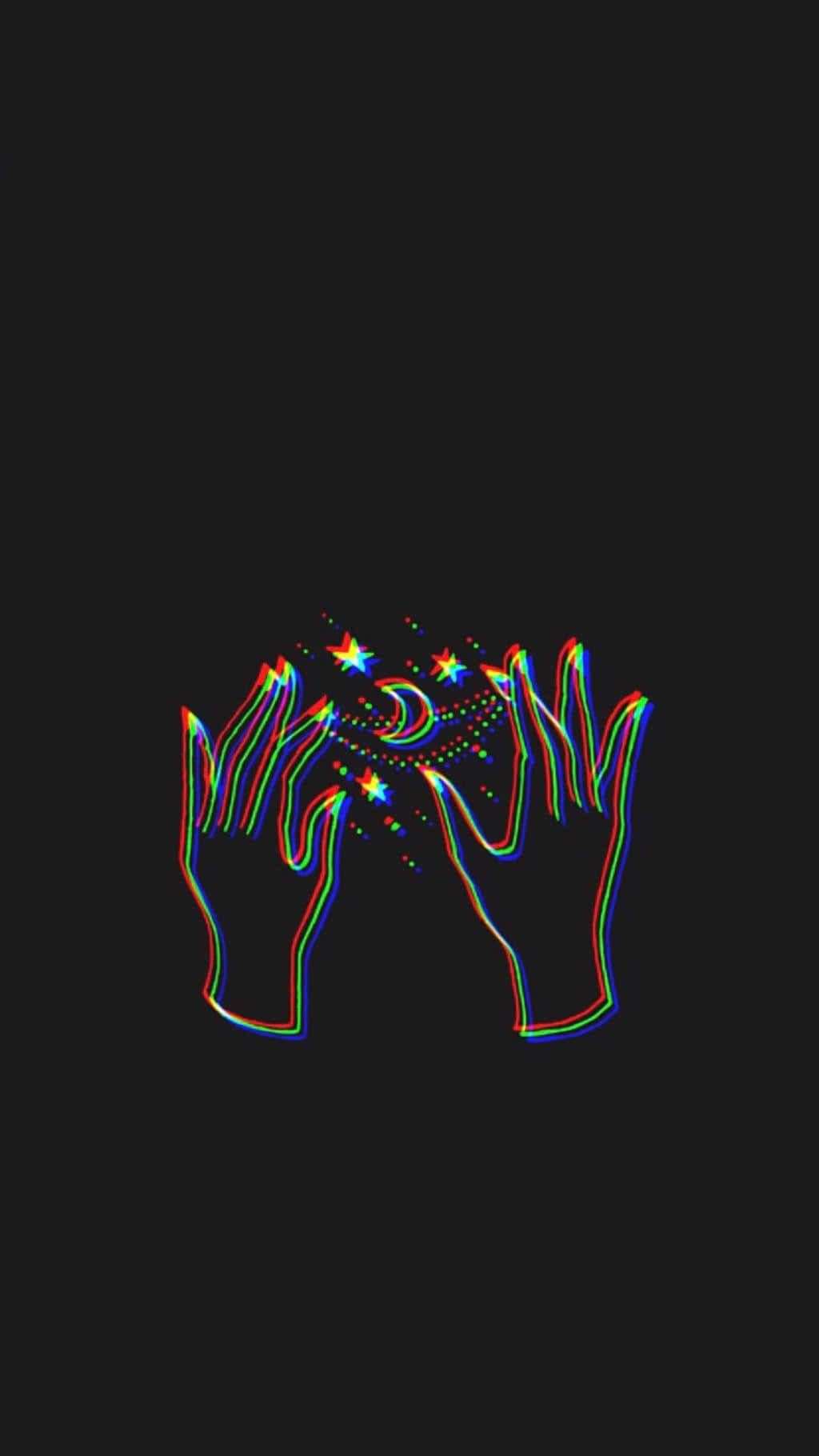 rainbow glitch lines, crescent moon, stars, HD Phone Wallpaper