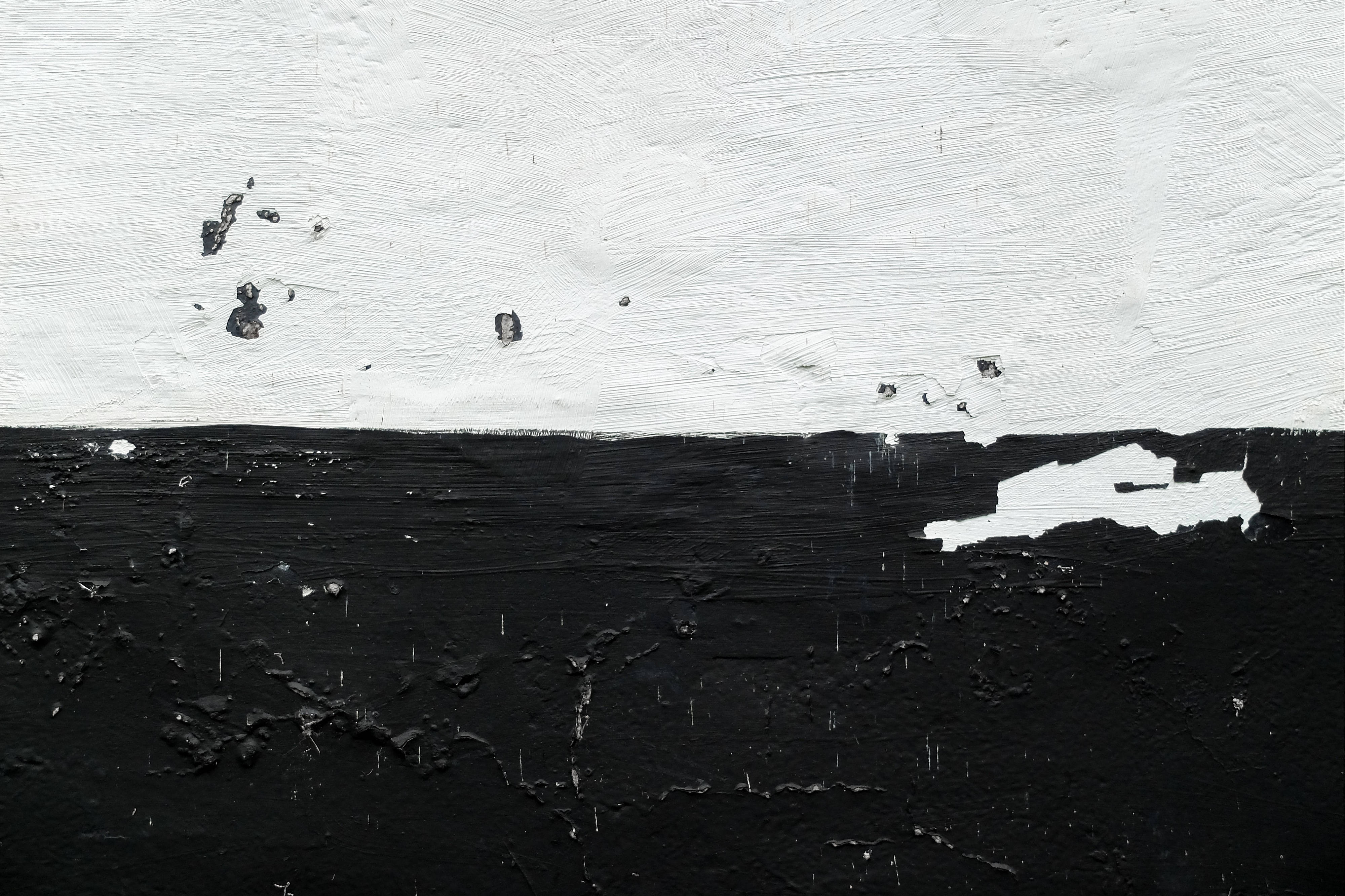black and white, textured brushstrokes, peeling layers, 4K Desktop Wallpaper
