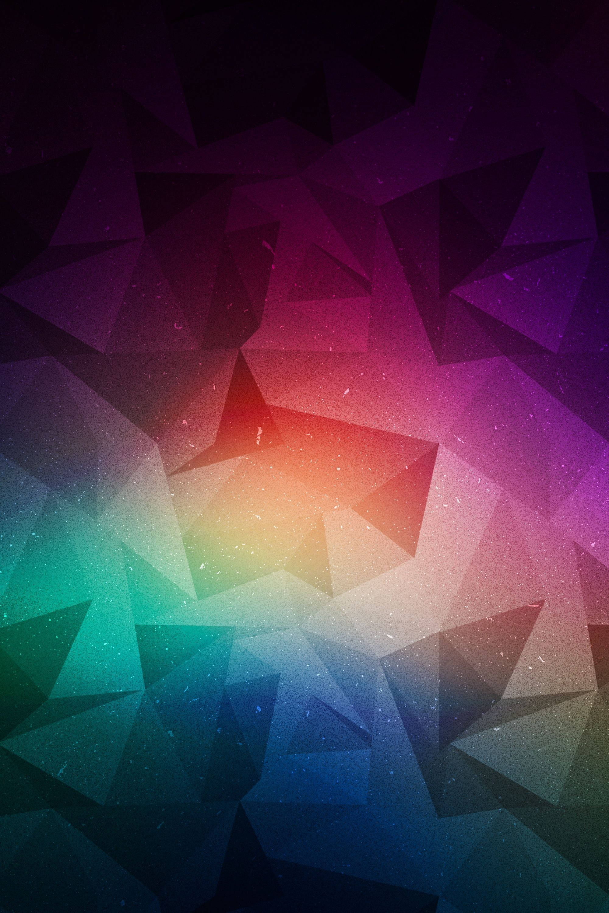 geometric grunge neon, glowing triangular facets, rainbow core, 2K Phone Wallpaper