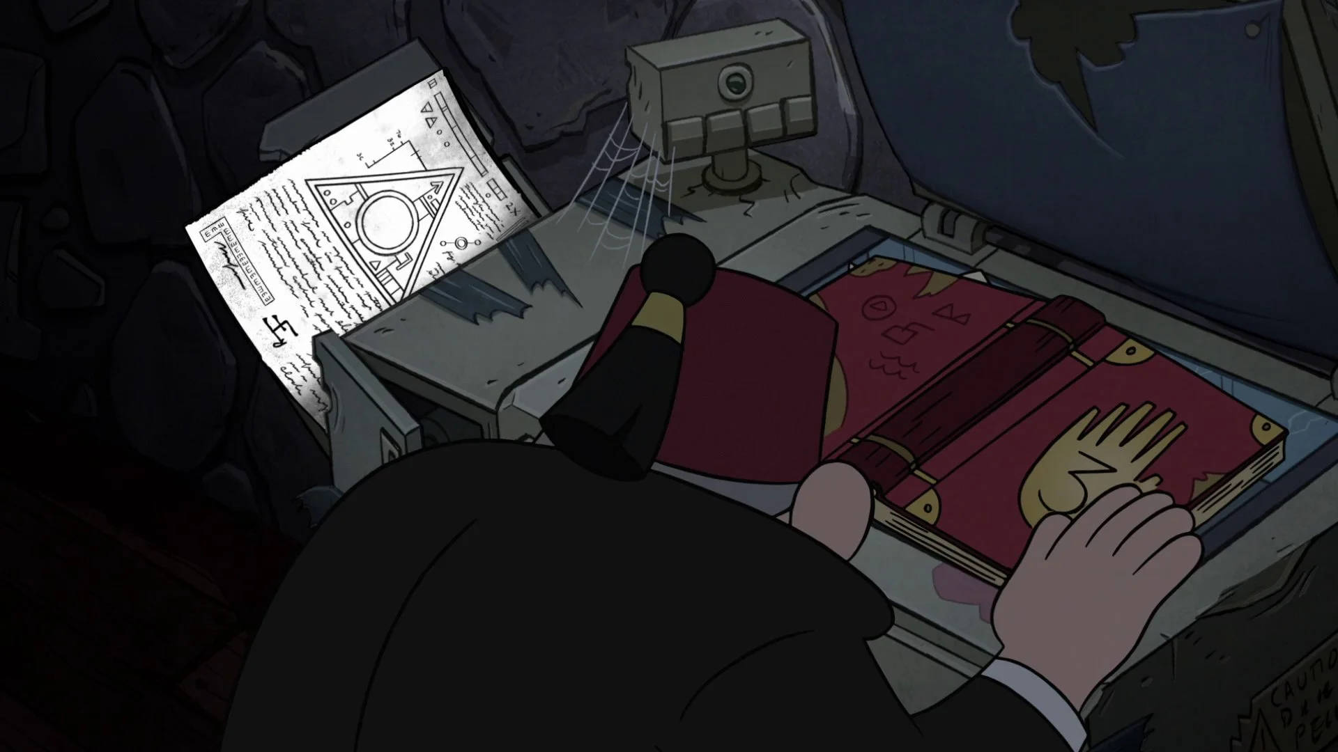 Grunkle Stan, red grimoire, stone altar, Full HD Desktop Wallpaper