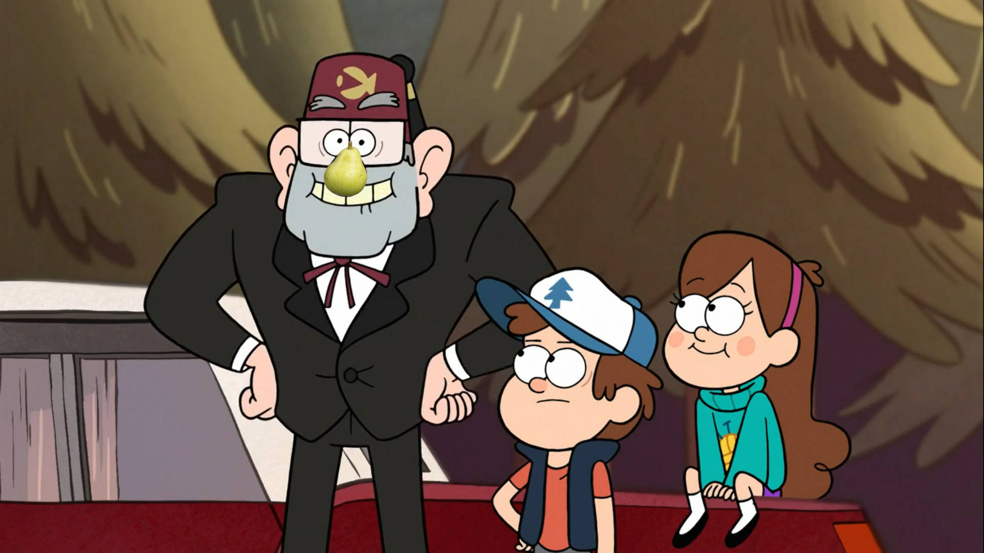 Grunkle Stan, grandchildren, forest, Full HD Desktop Wallpaper