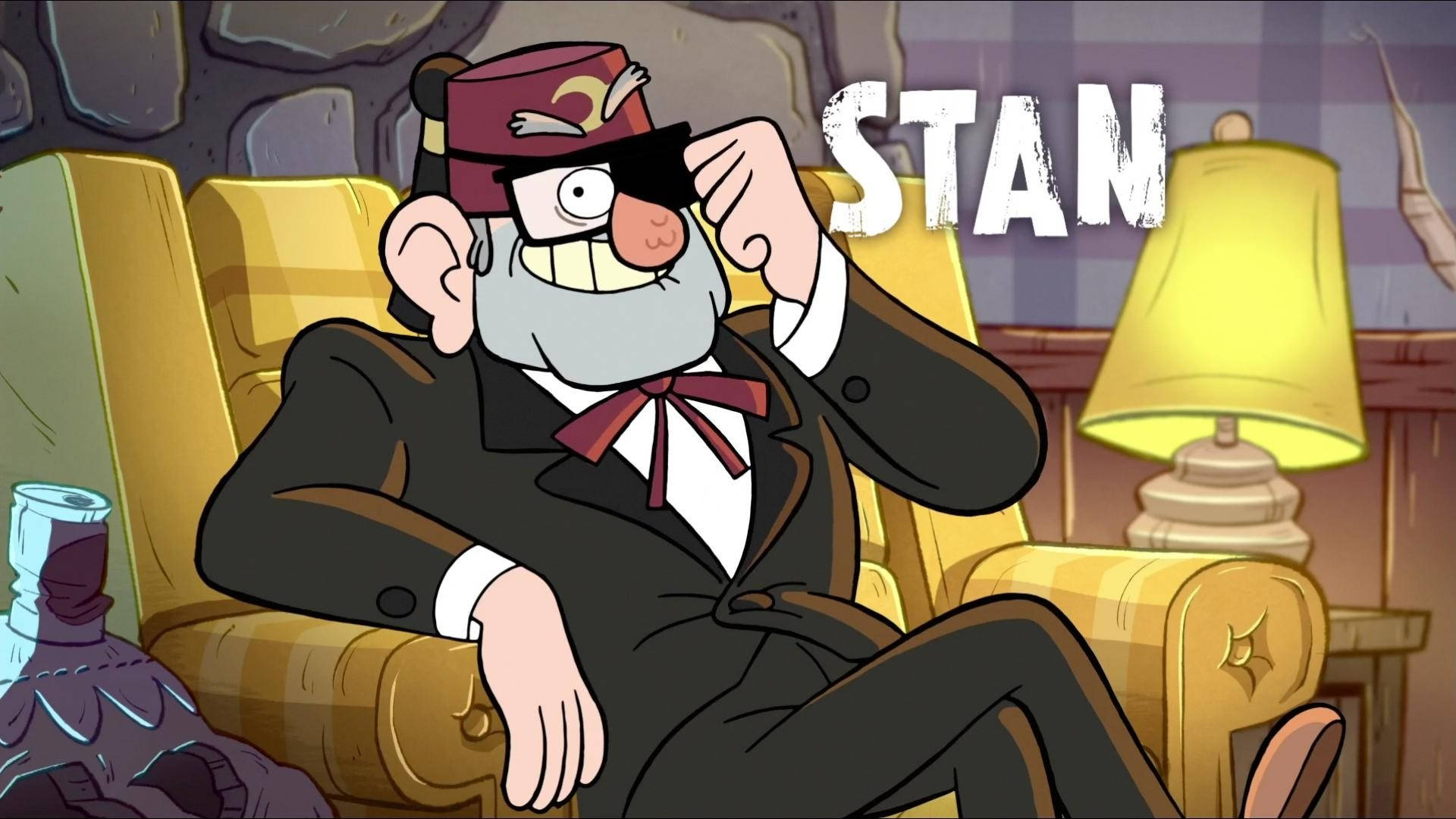 Grunkle Stan, yellow armchair, hook, Full HD Desktop Wallpaper