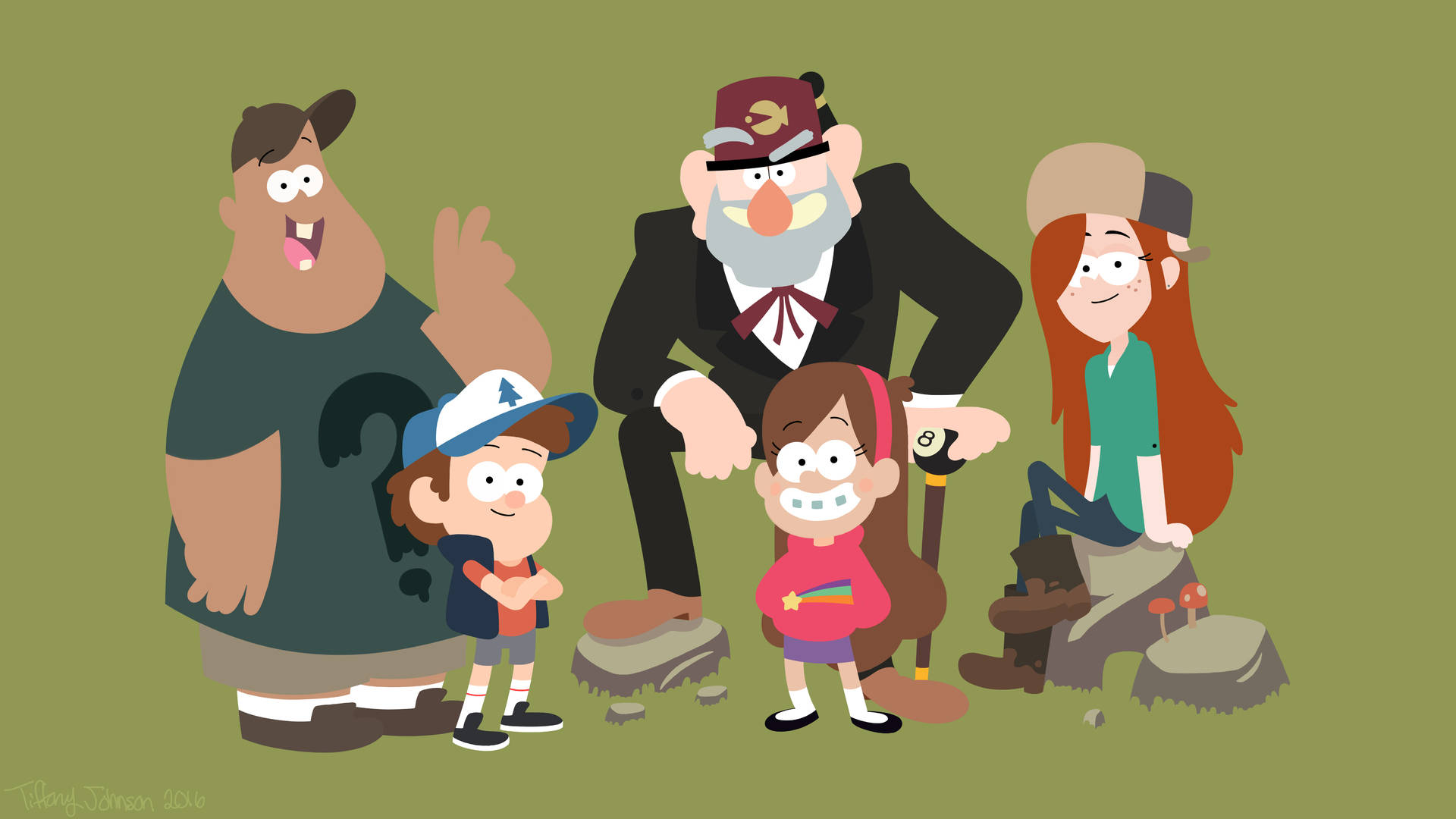 Grunkle Stan, mossy forest floor, mushrooms, Full HD Desktop Wallpaper