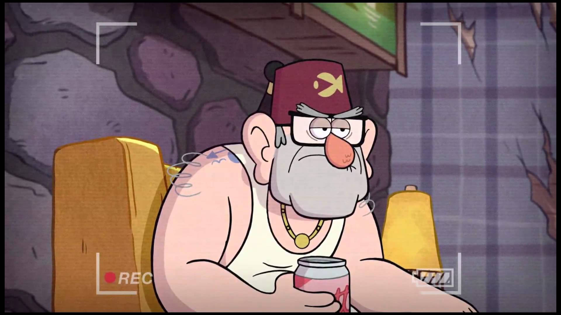 Grunkle Stan, yellow sofa, red fez, Full HD Desktop Wallpaper
