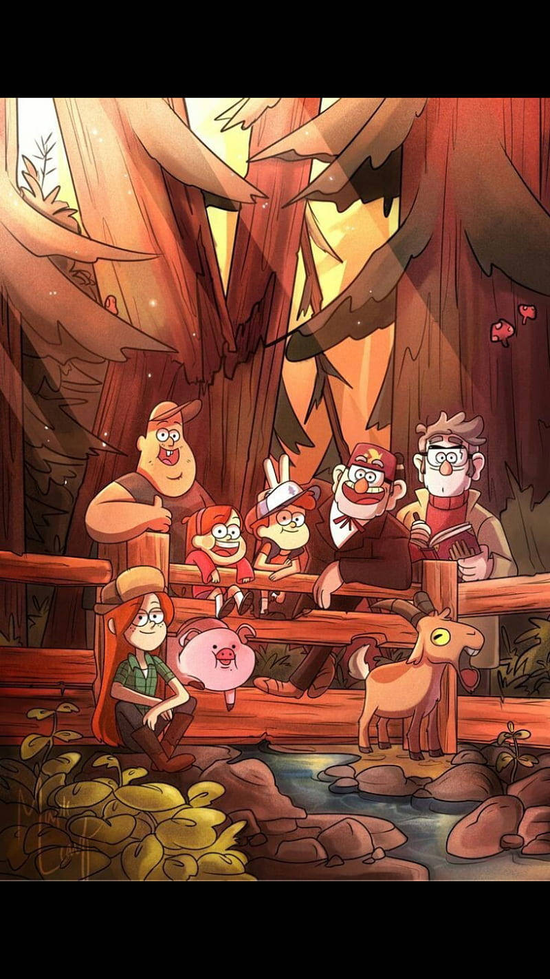 Grunkle Stan, wooden bridge, warm glowing forest, HD Phone Wallpaper