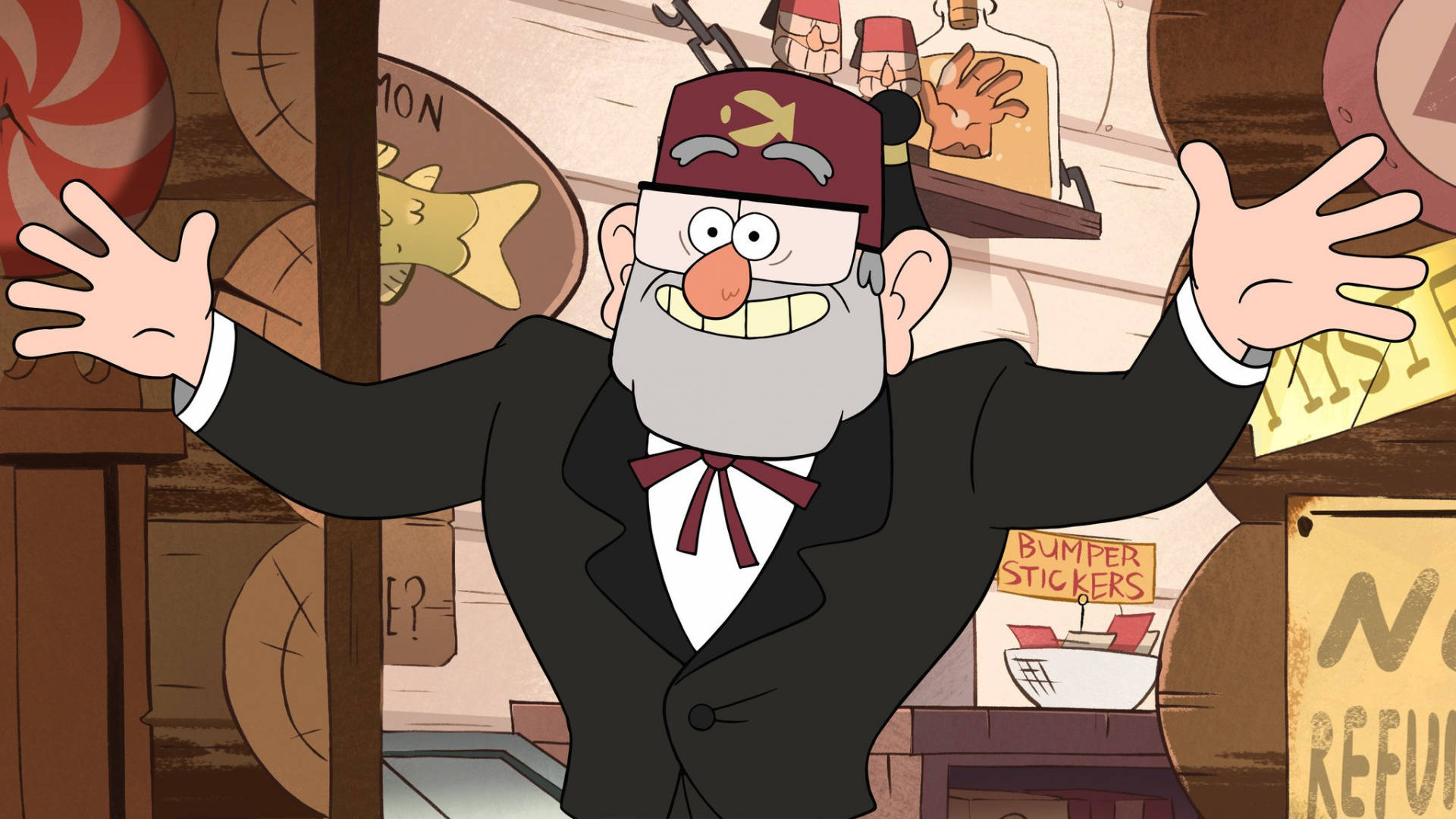 Grunkle Stan, tuxedo, fez, Full HD Desktop Wallpaper