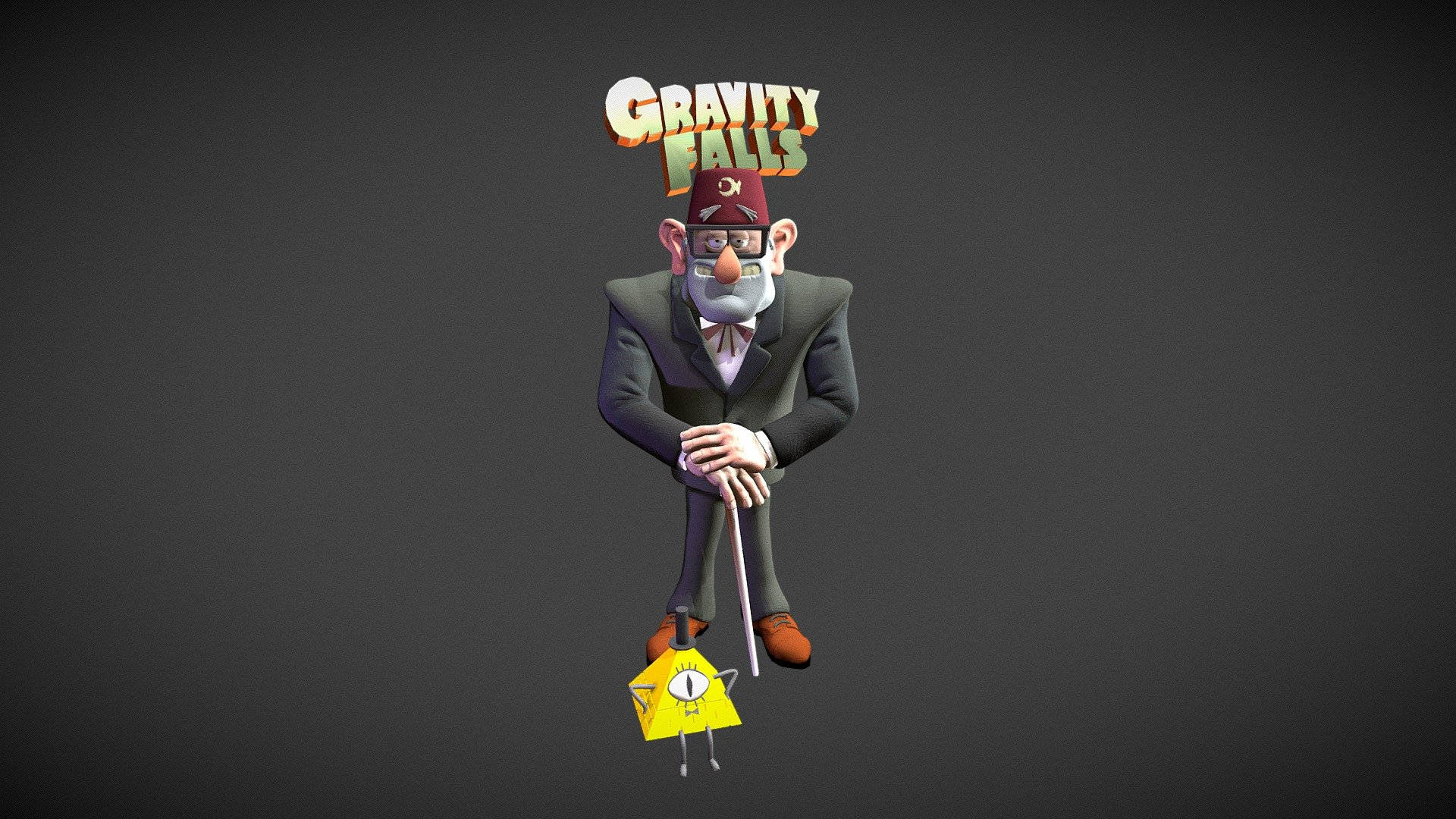 Grunkle Stan, cyclops pyramid, yellow triangular creature, Full HD Desktop Wallpaper