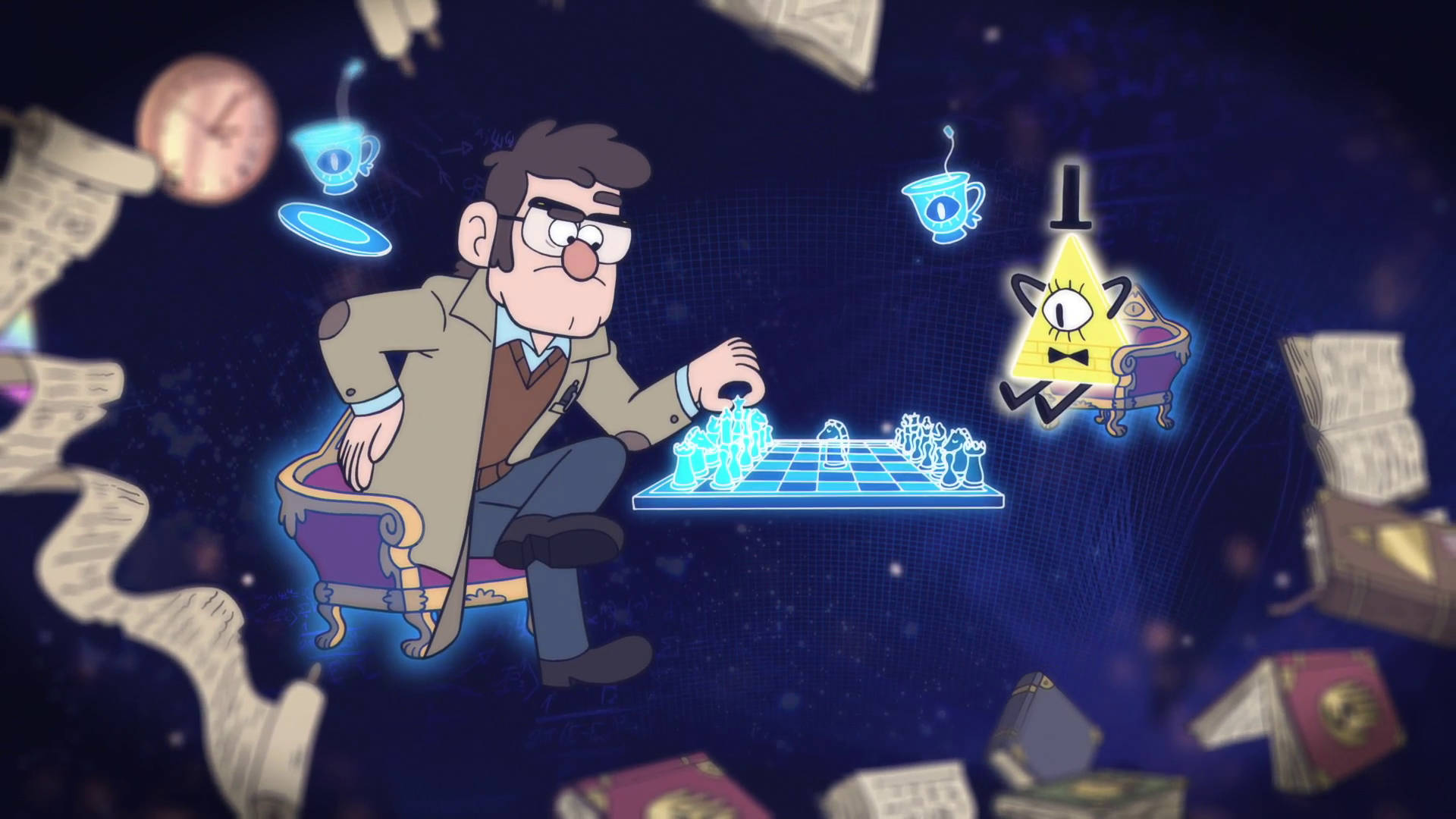 Grunkle Stan, yellow triangle, cosmic room, Full HD Desktop Wallpaper