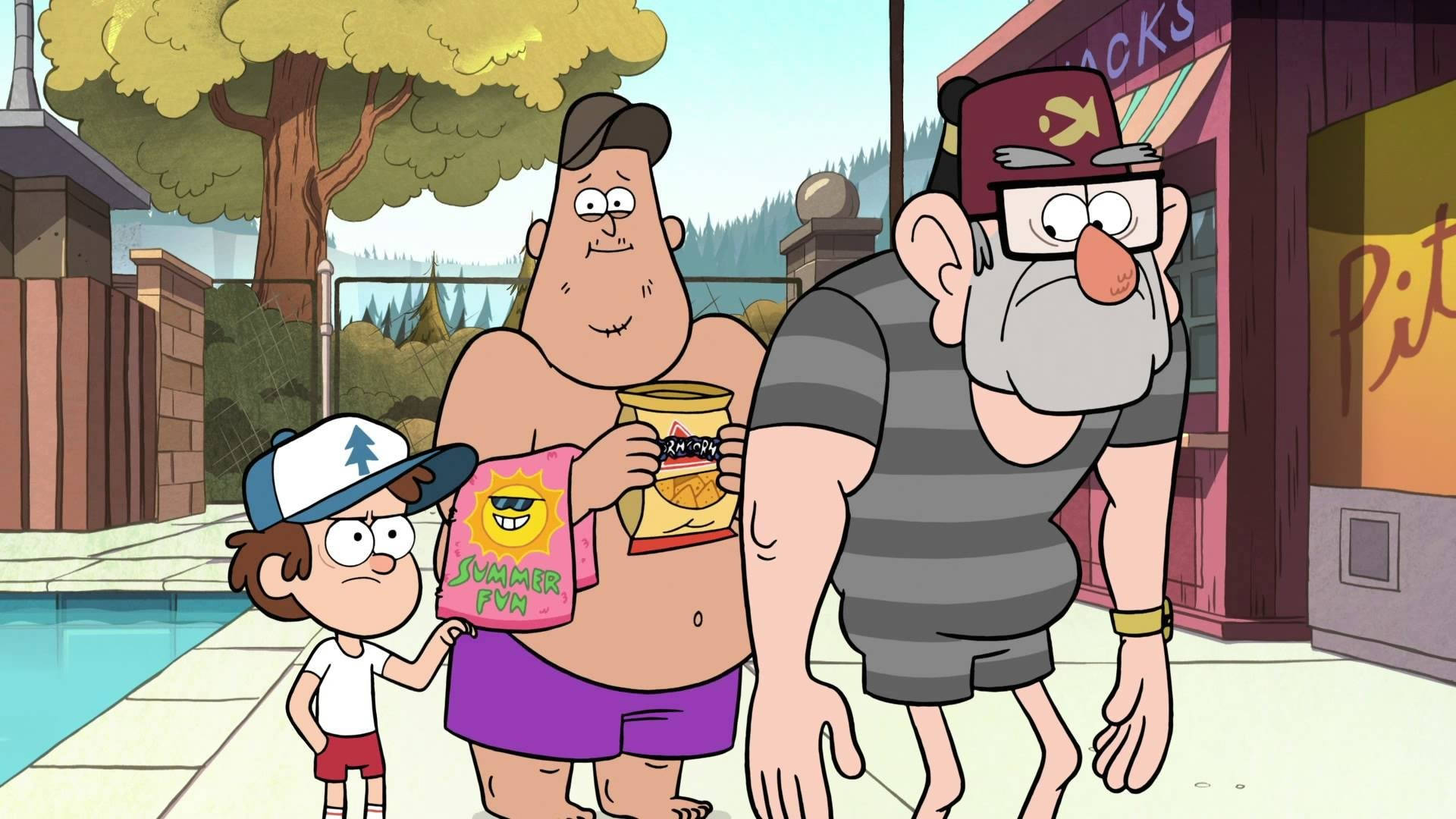 Grunkle Stan, poolside, sunny sky, Full HD Desktop Wallpaper