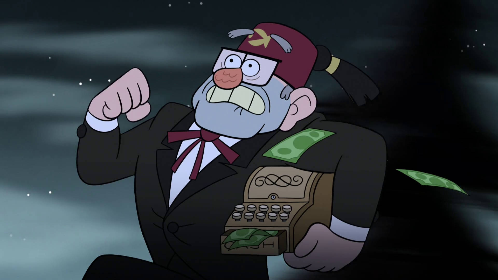 Grunkle Stan, cash register, starry night sky, Full HD Desktop Wallpaper