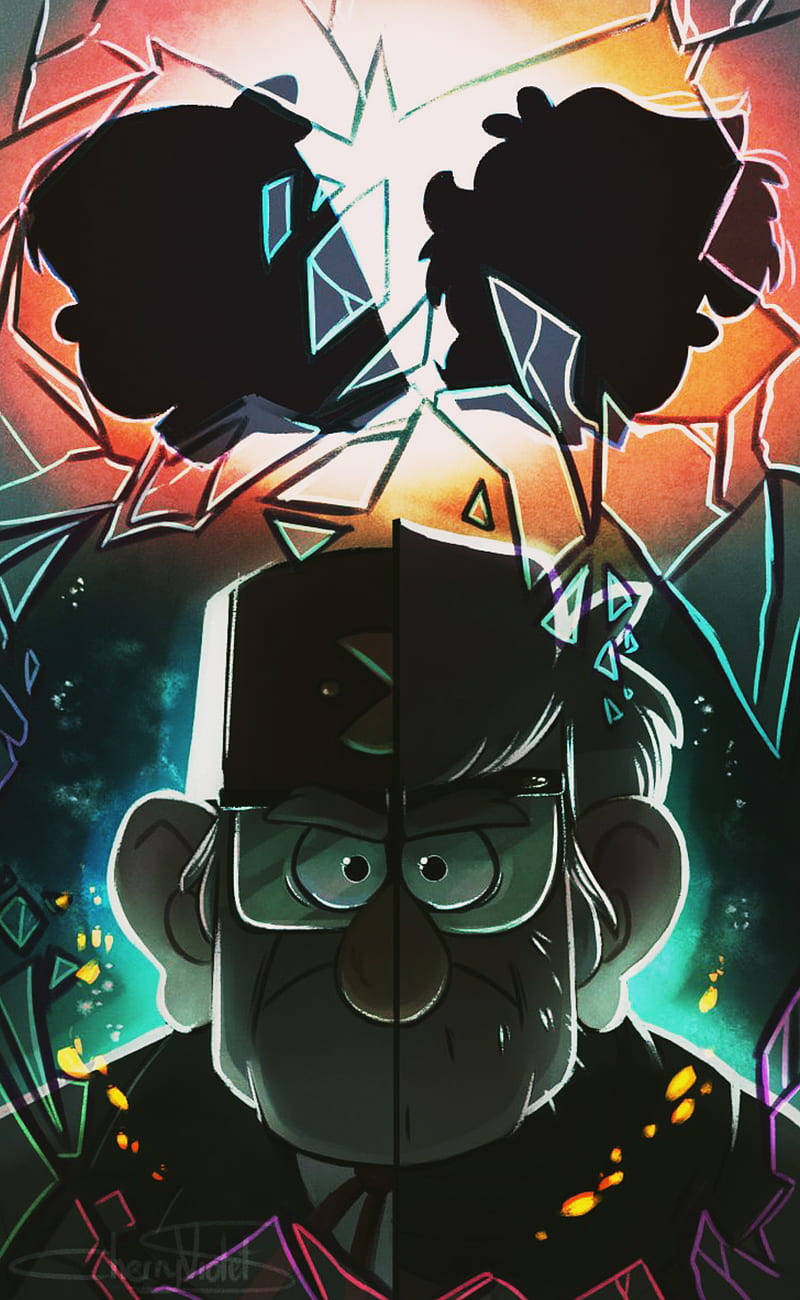 Grunkle Stan, broken mirrors, shattered glass fragments, HD Phone Wallpaper
